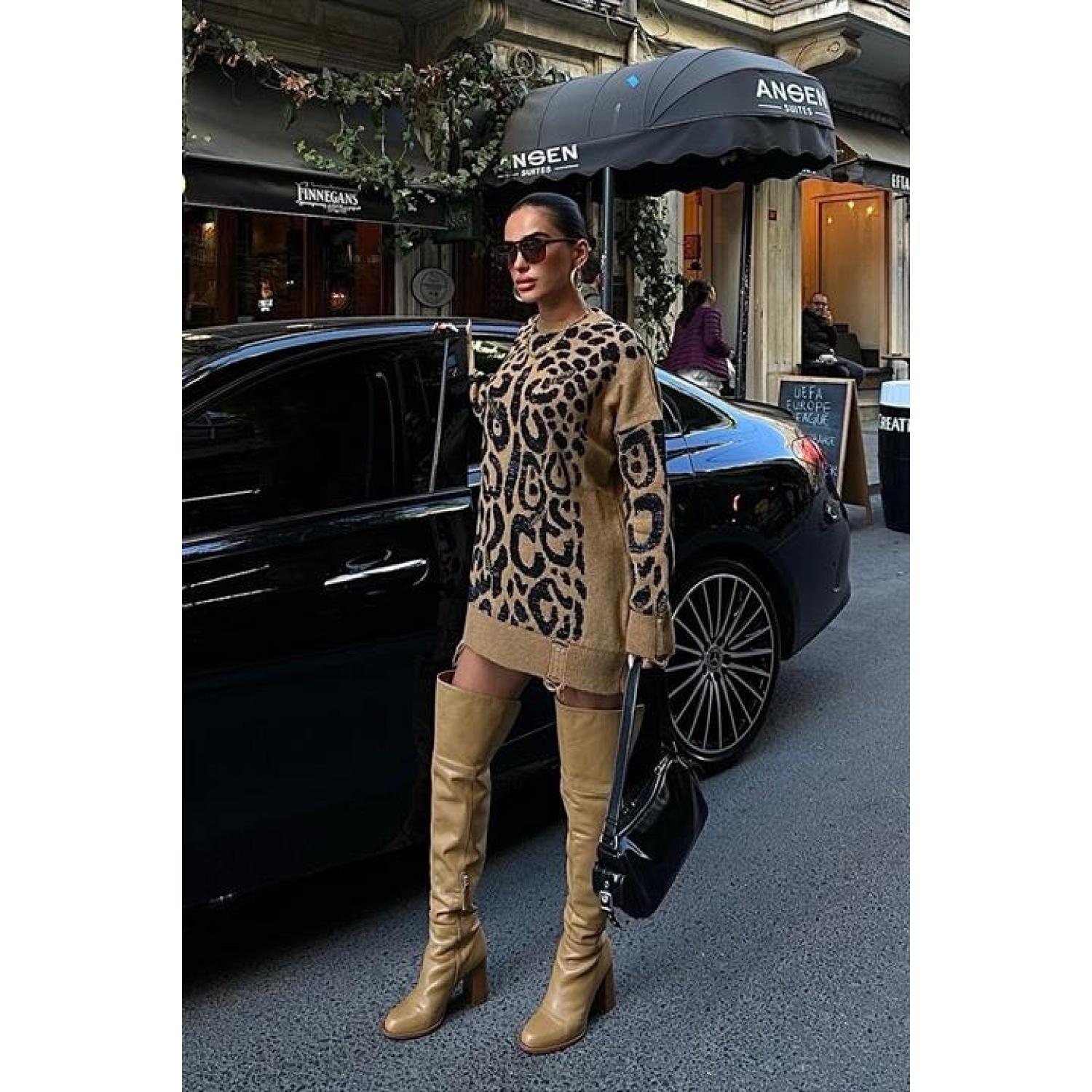 Leopar Lucky Life Kadın Desenli Yırtık Detaylı Kazak