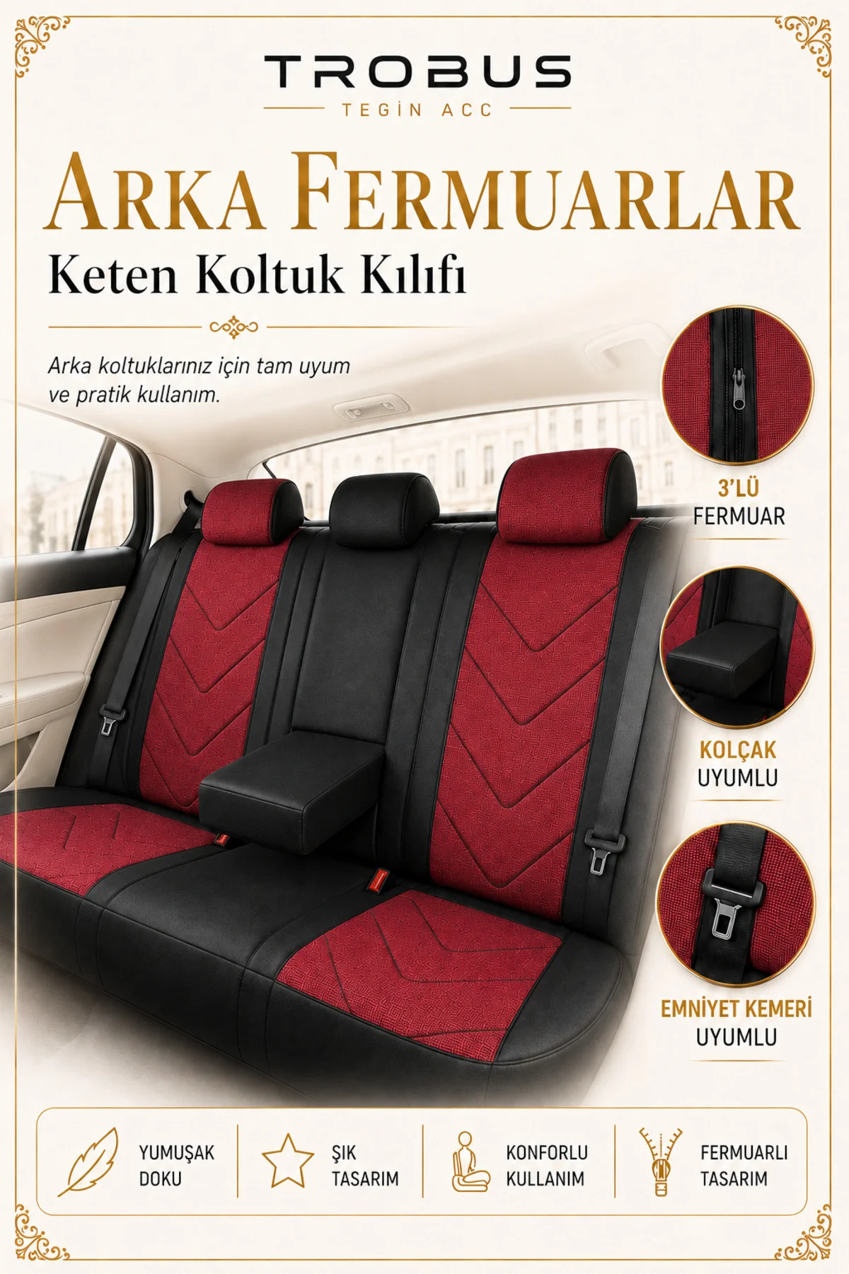 LeoSport Serisi Ortopedik Keten Oto Koltuk Kılıfı Kırmızı Siyah Fiyatı, Yorumları ve Özellikleri