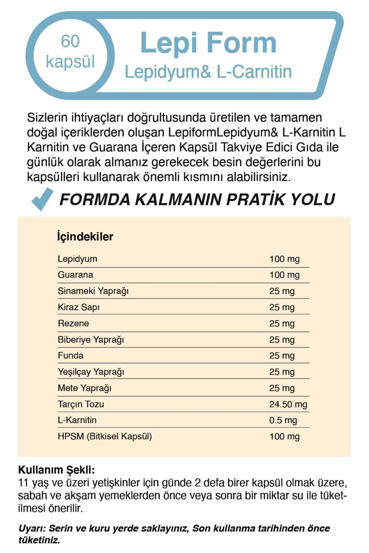 Lepi Form Lepidyum & L-Carnitine 500 Mg 60 Kapsül