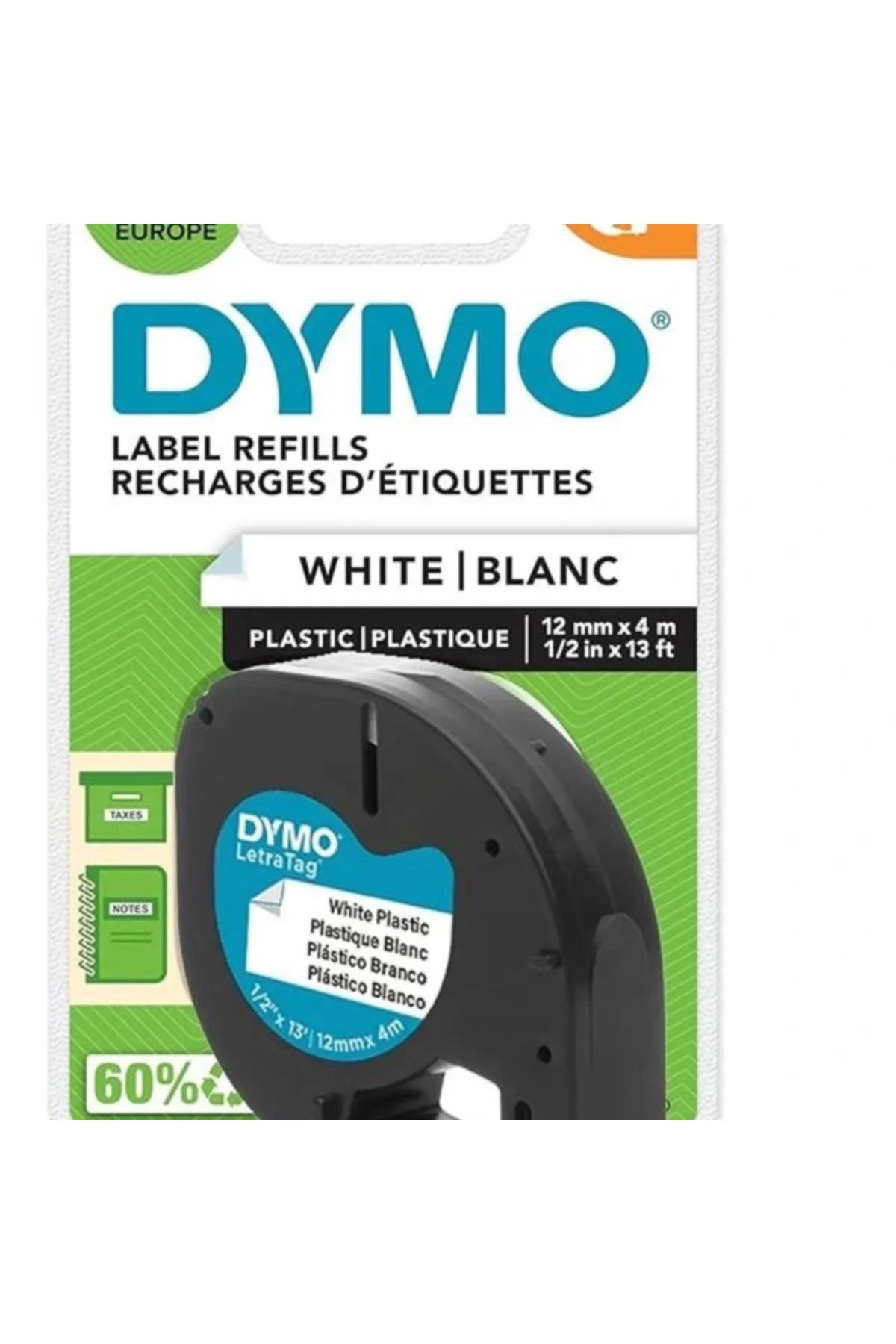 LetraTag Plastik Şerit (12 mm X 4 mt), Beyaz (59422)