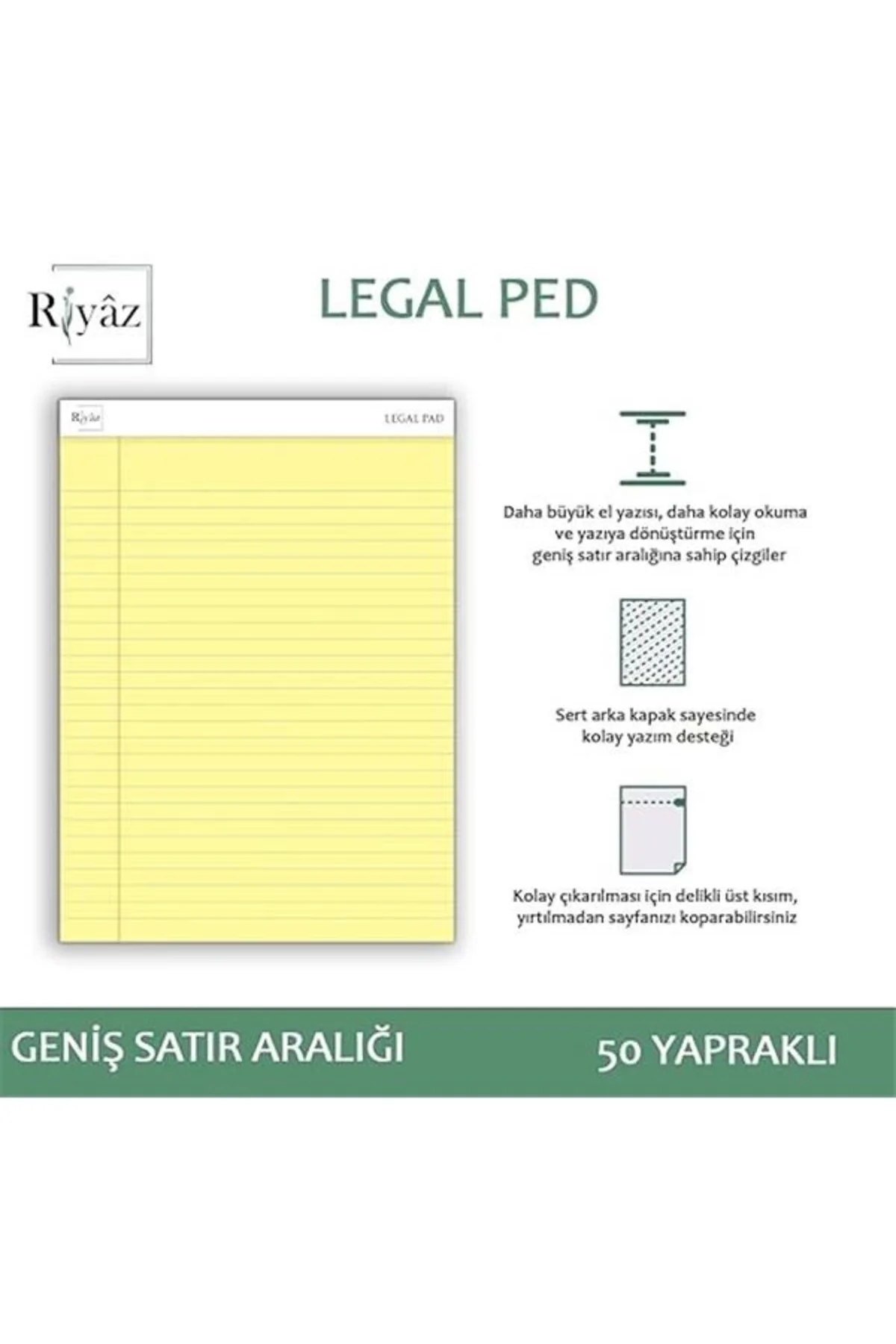 Letter Boyut (216 x 297mm), Sarı renkli Legal Pad, Notluk, Notepa