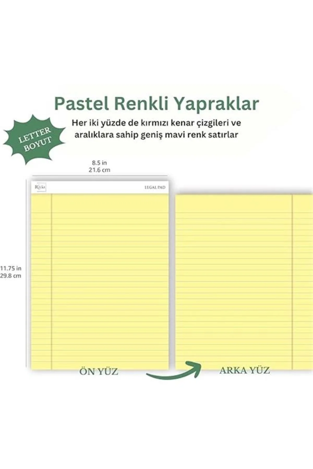 Letter Boyut (216 x 297mm), Sarı renkli Legal Pad, Notluk, Notepa