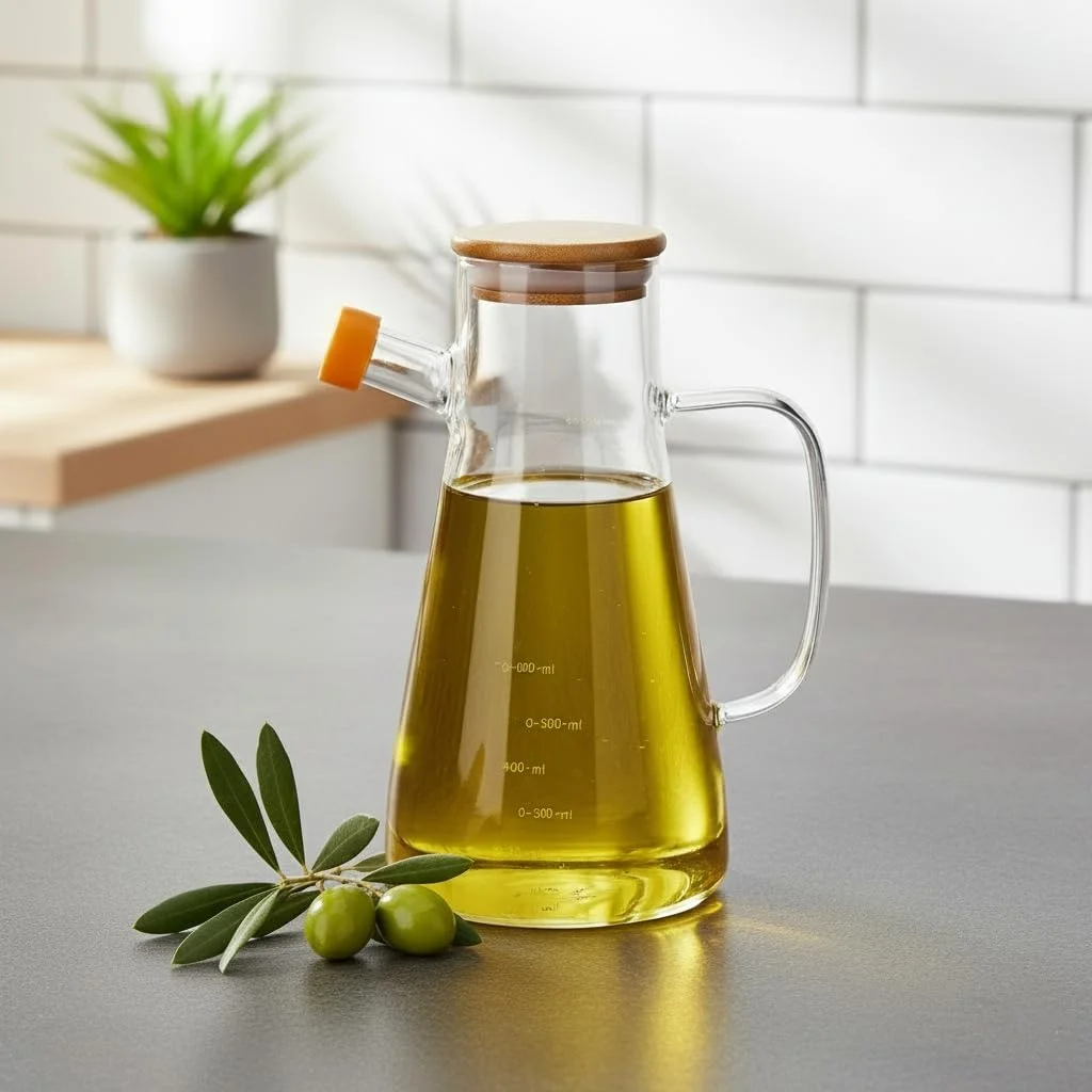 Lexroo 1 Adet 900 Ml Bambu Kapaklı Borosilikat Cam Yağlık Ve Sirkelik Çok Renkli Lexroo 1 Adet 900 Ml Bambu Kapaklı Borosilikat Cam Yağlık Ve Sirkelik Çok Renkli