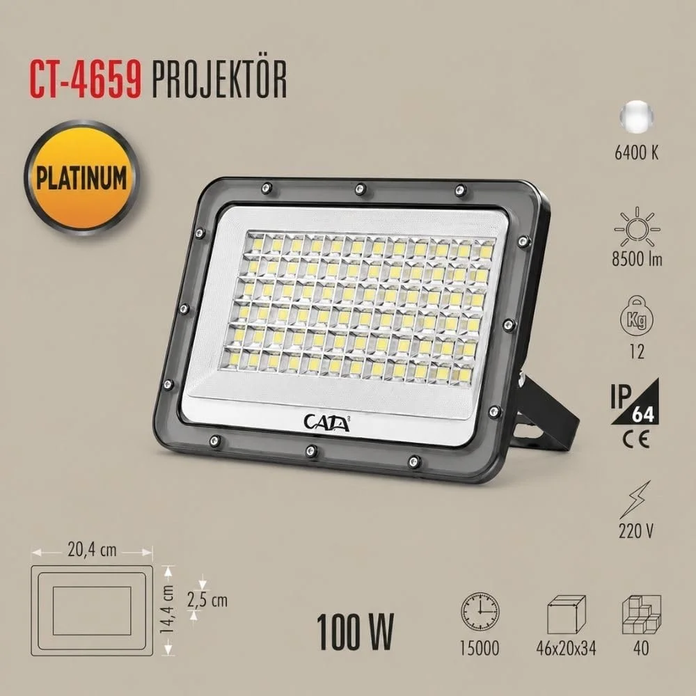 Lexroo 100w Slim Led Projektör Cata Ct-4659b - Beyaz Işık 6400k Lexroo 100w Slim Led Projektör Cata Ct-4659b - Beyaz Işık 6400k