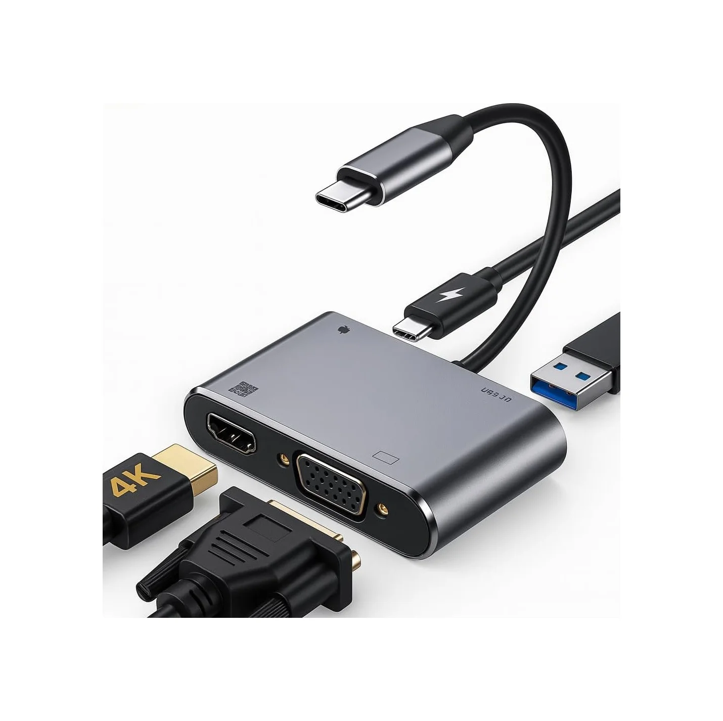 Lexroo 4in1 Usb C Hdmı Vga Adaptörü, Usb C Hub, 4k Hdmı, 1080p Vga, Usb 3.0, Usb C Pd Şarj Lexroo 4in1 Usb C Hdmı Vga Adaptörü, Usb C Hub, 4k Hdmı, 1080p Vga, Usb 3.0, Usb C Pd Şarj