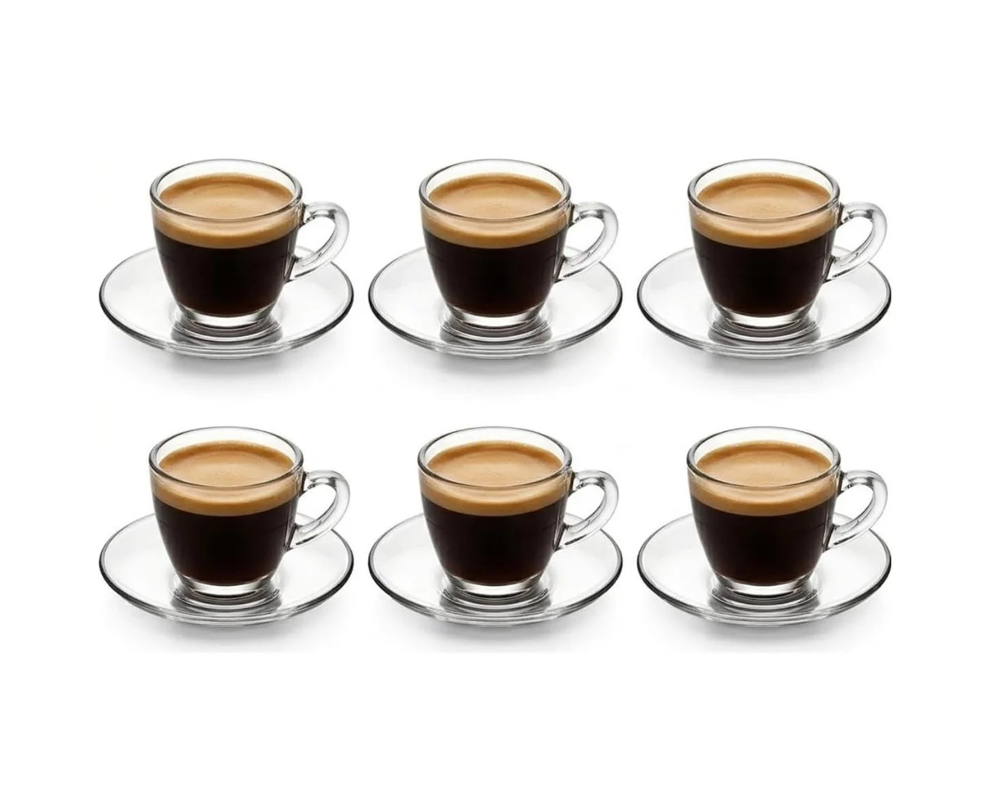 Lexroo 6 Lı Cam Kahve Fincanı Seti, Şeffaf Tasarım Tabaklı Espresso Türk Kahvesi Sunum Fincan Takımı Lexroo 6 Lı Cam Kahve Fincanı Seti, Şeffaf Tasarım Tabaklı Espresso Türk Kahvesi Sunum Fincan Takımı