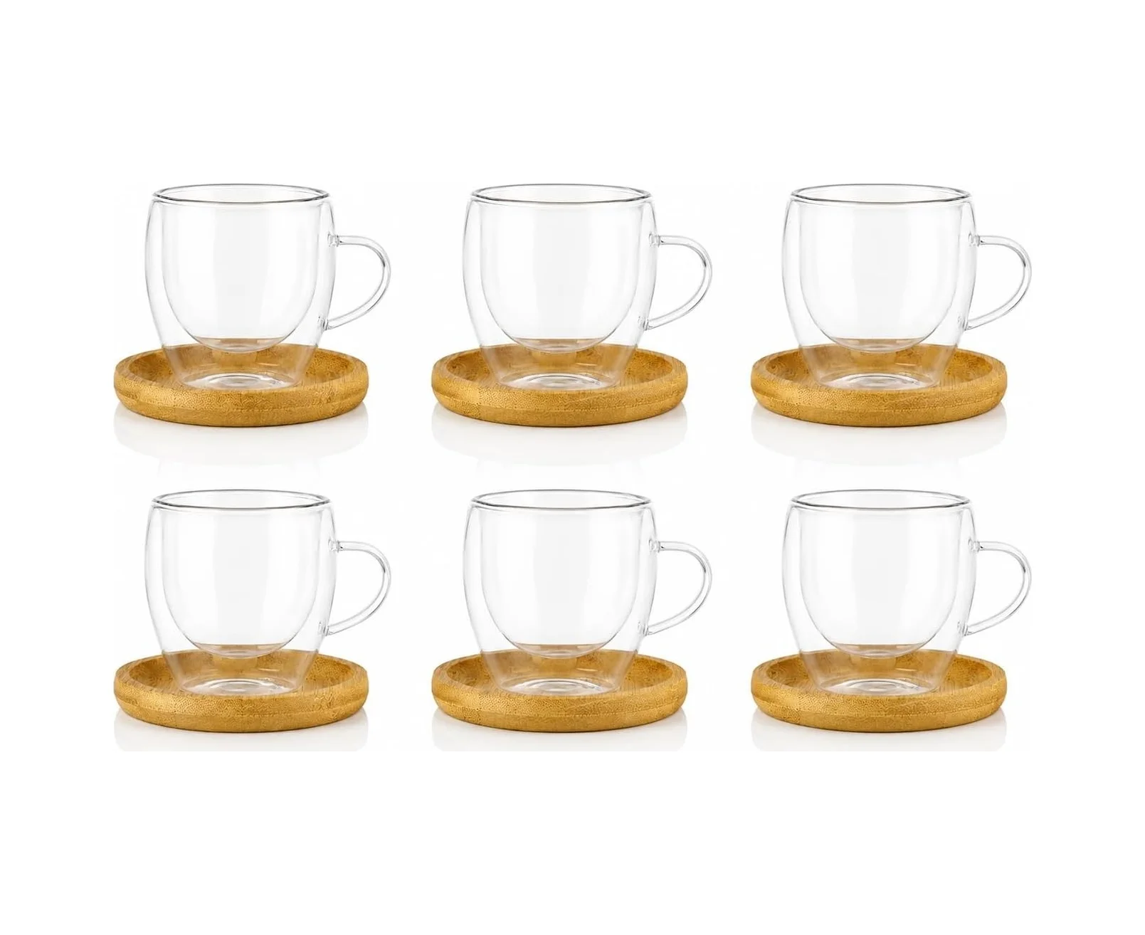 Lexroo 6'lı Çift Cidarlı Cam Kupa & Bambu Tabak Seti Espresso & Türk Kahvesi Fincan Takımı 90 Ml Çok Renkli Lexroo 6'lı Çift Cidarlı Cam Kupa & Bambu Tabak Seti Espresso & Türk Kahvesi Fincan Takımı 90 Ml Çok Renkli
