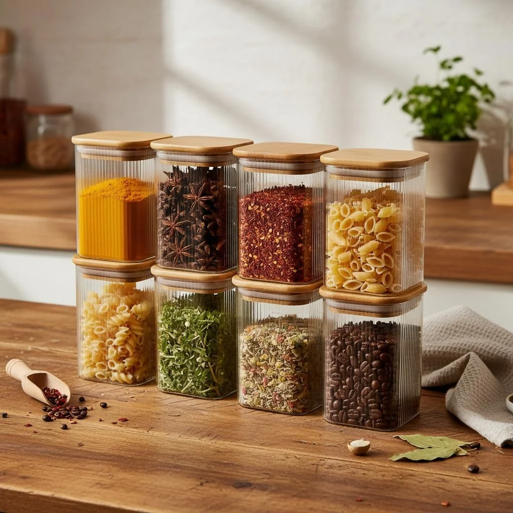 Lexroo 6'lı Set 350 Ml Bambu Kapaklı Kare Cam Kavanoz Çok Renkli Lexroo 6'lı Set 350 Ml Bambu Kapaklı Kare Cam Kavanoz Çok Renkli