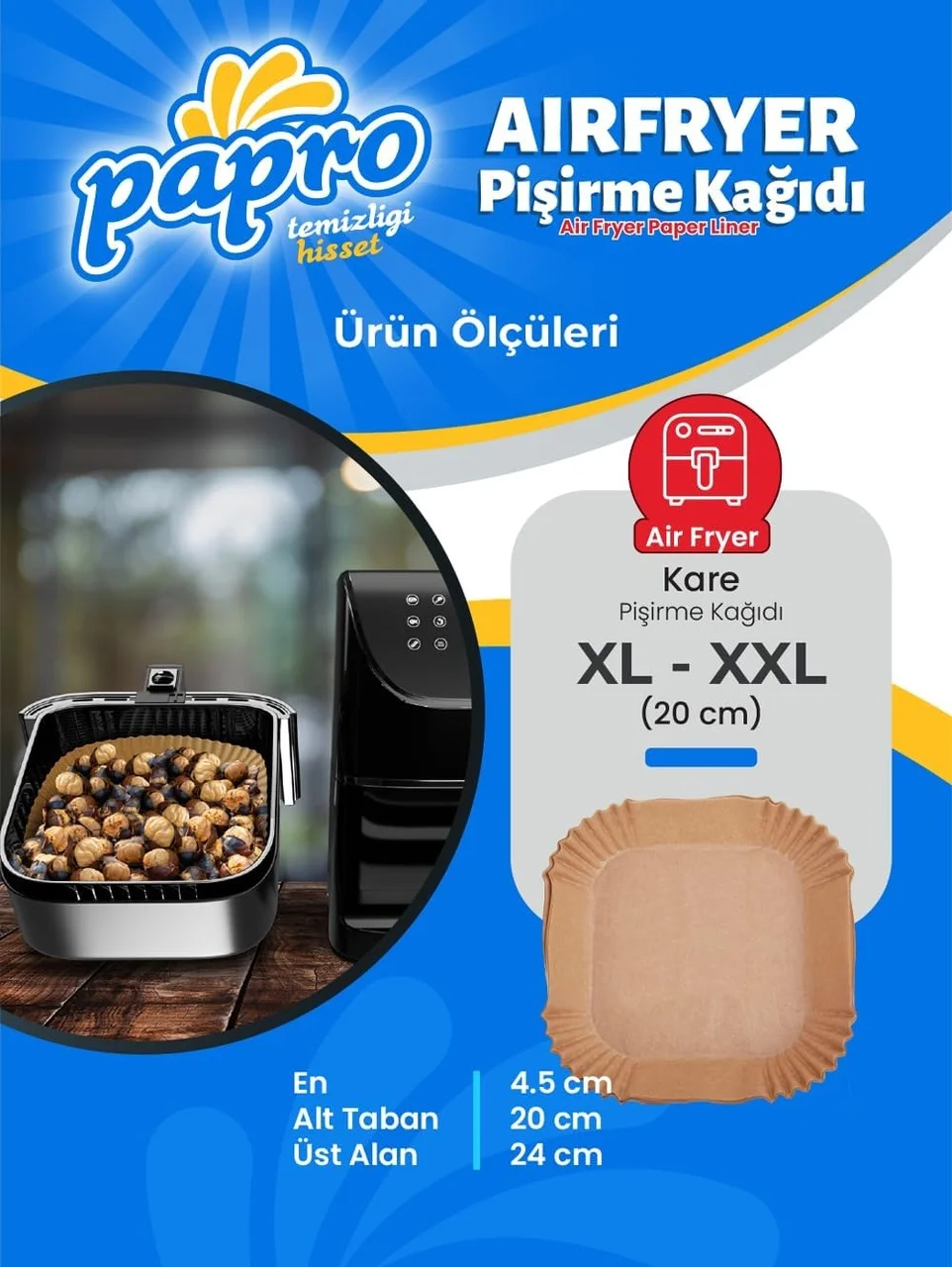 Lexroo Airfryer Pişirme Kağıdı, Fritöz Yağlı Kağıdı, Yanmaz Kağıt Xxl Uyumlu 50 Adet Lexroo Airfryer Pişirme Kağıdı, Fritöz Yağlı Kağıdı, Yanmaz Kağıt Xxl Uyumlu 50 Adet
