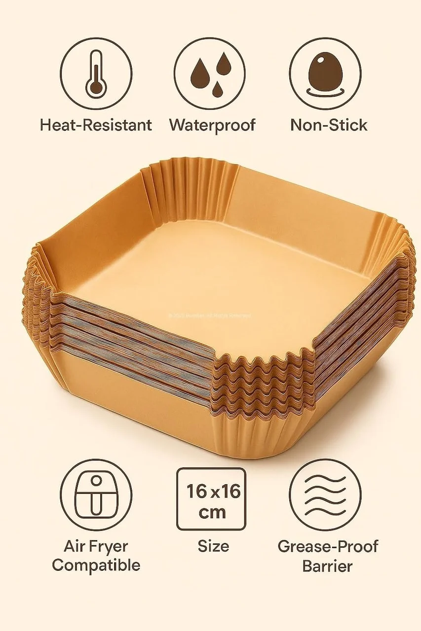 Lexroo Airfryer Pişirme Kağıdı, Fritöz Yağlı Kağıdı, Yanmaz Kağıt 50 Adet Kare Lexroo Airfryer Pişirme Kağıdı, Fritöz Yağlı Kağıdı, Yanmaz Kağıt 50 Adet Kare