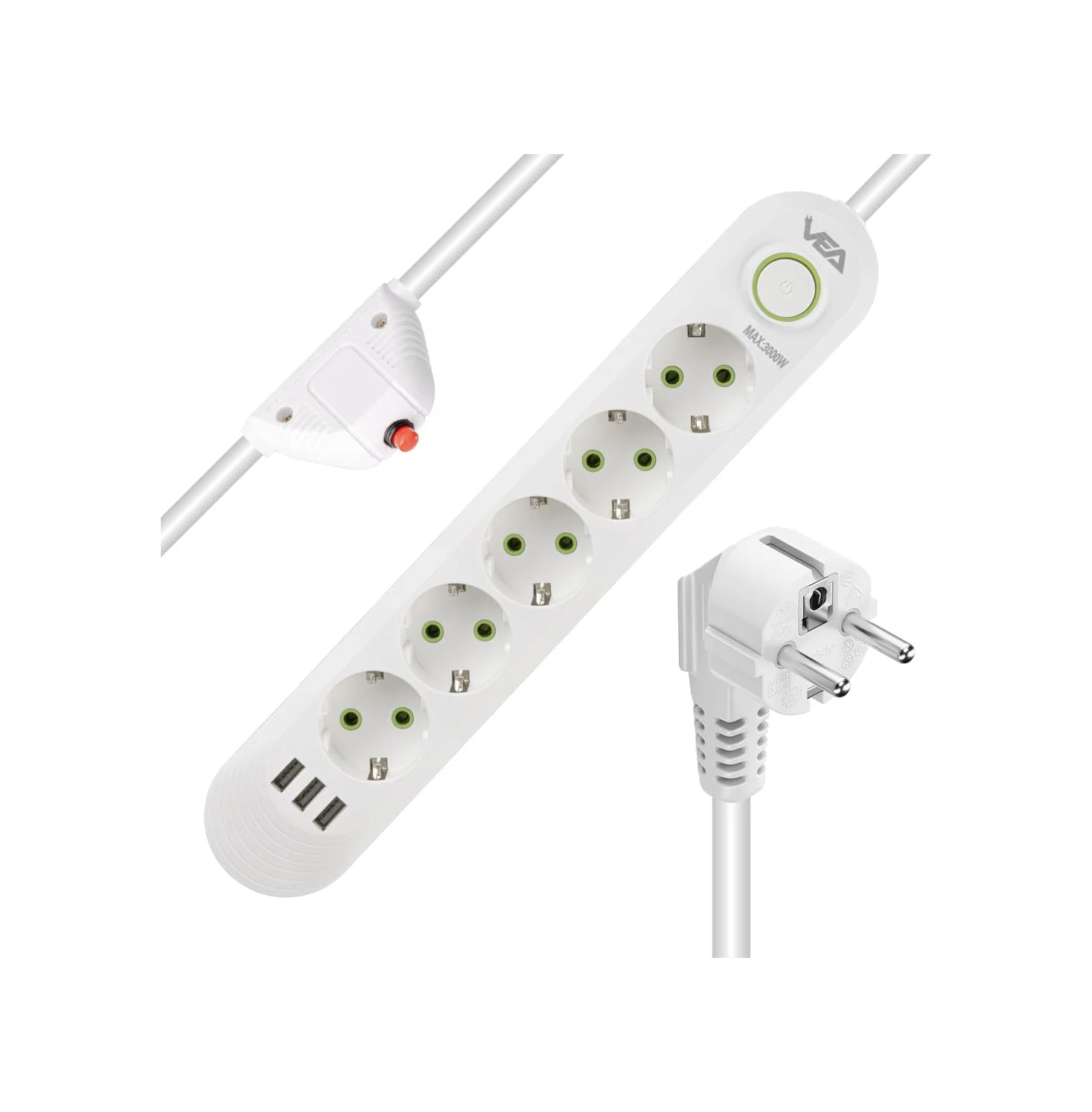 Lexroo Akım Korumalı, 5'li Çoklu, 3 Usb, 1.5 Mt Kablo, Anahtarlı Grup Priz, Usbli, Isıya Dayanıklı Lexroo Akım Korumalı, 5'li Çoklu, 3 Usb, 1.5 Mt Kablo, Anahtarlı Grup Priz, Usbli, Isıya Dayanıklı