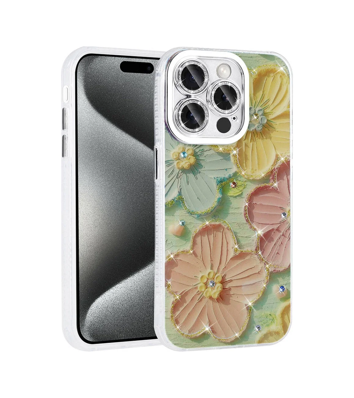 Lexroo Apple iPhone Uyumlu 15 Pro Max Kılıf Çiçek Desenli Parlak Taşlı Sert Silikon Garden Kılıf - Colorful Çok Renkli Lexroo Apple iPhone Uyumlu 15 Pro Max Kılıf Çiçek Desenli Parlak Taşlı Sert Silikon Garden Kılıf - Colorful Çok Renkli