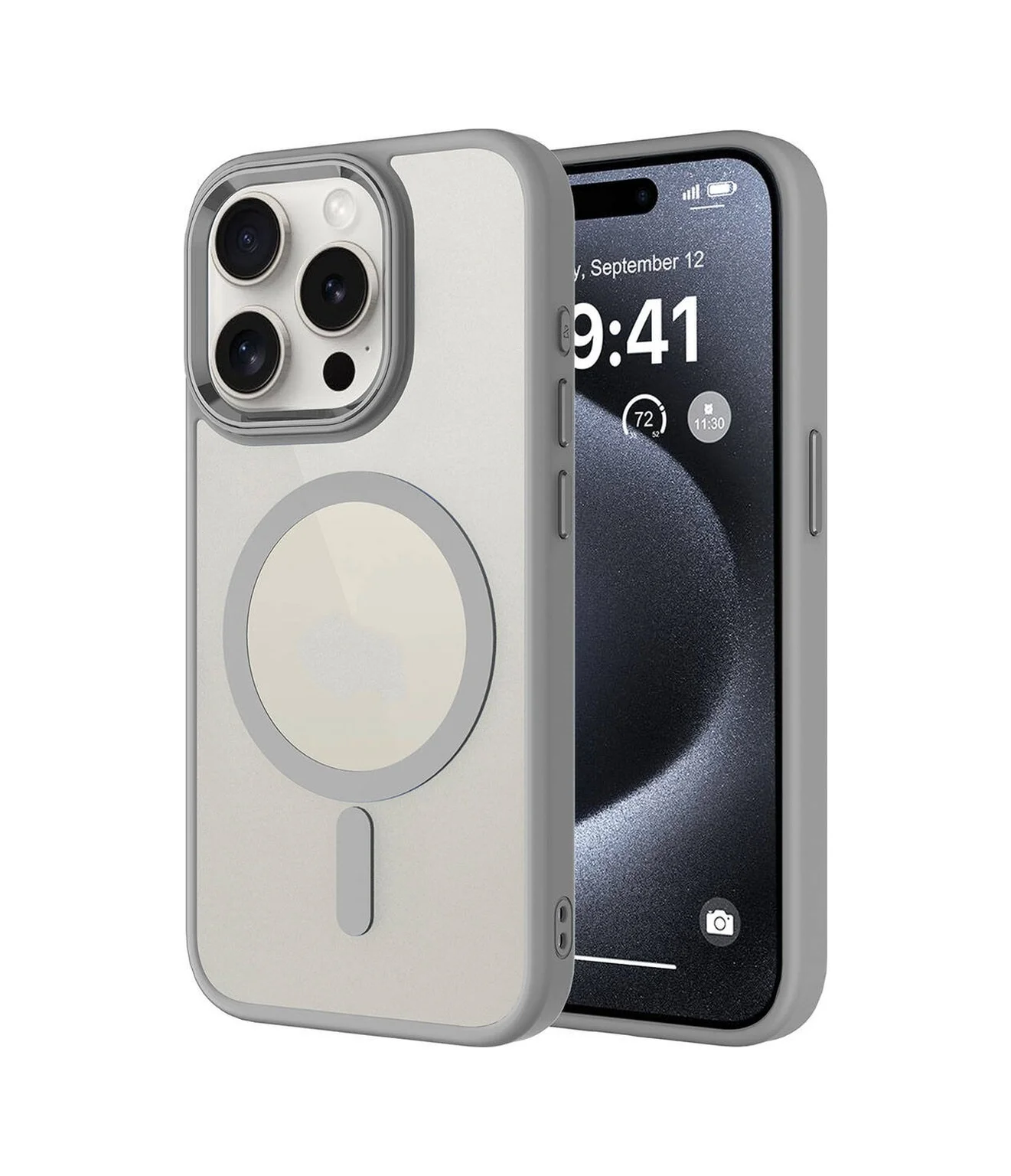 Lexroo Apple iPhone Uyumlu 15 Pro Max Kılıf Wireless Şarj Özellikli Krom M-safe Silikon Kılıf - Gri Lexroo Apple iPhone Uyumlu 15 Pro Max Kılıf Wireless Şarj Özellikli Krom M-safe Silikon Kılıf - Gri