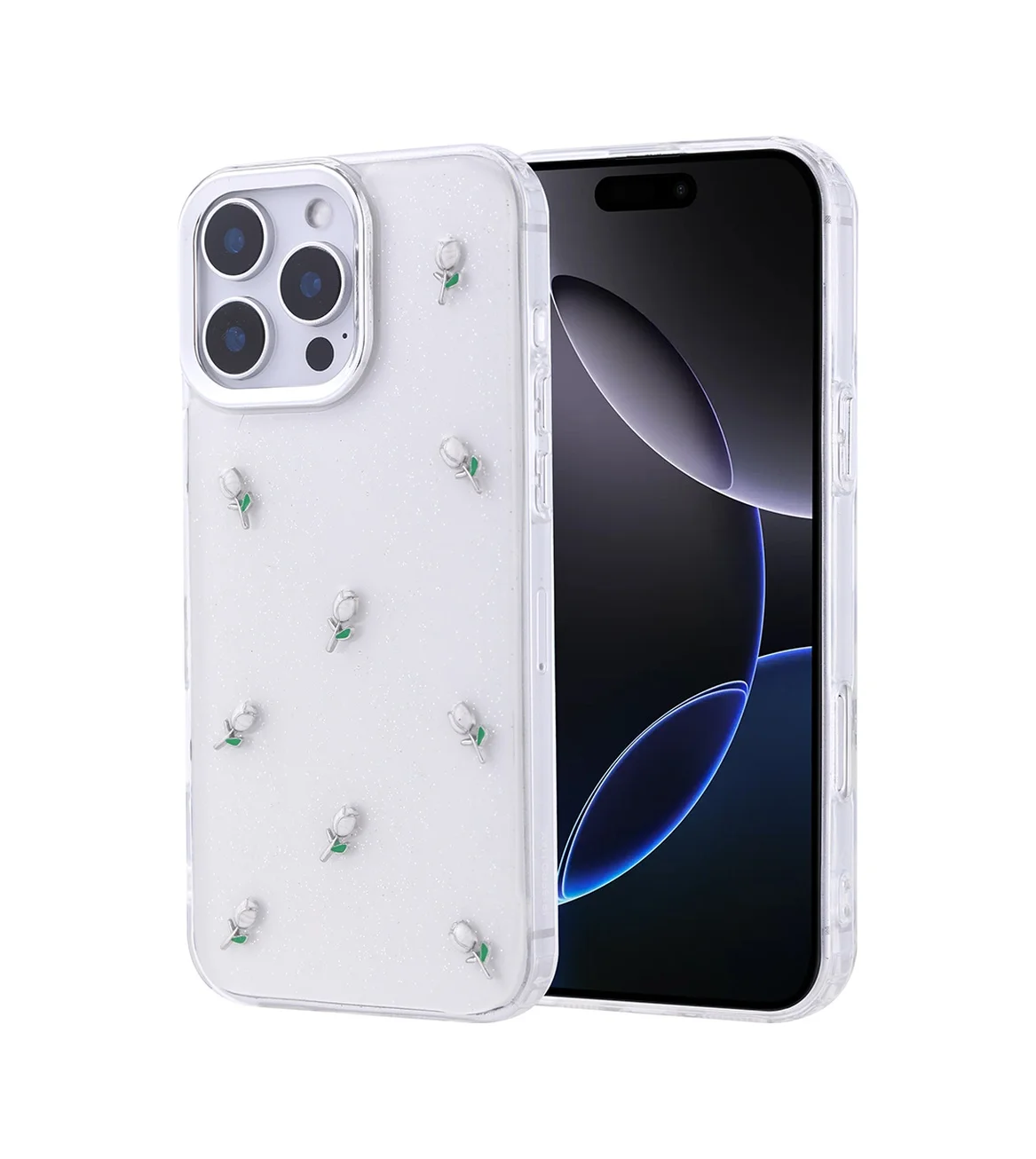 Lexroo Apple iPhone Uyumlu 16 Pro Kılıf Airbag Tasarımlı Simli Şeffaf Kutup Kılıf - Lale Lexroo Apple iPhone Uyumlu 16 Pro Kılıf Airbag Tasarımlı Simli Şeffaf Kutup Kılıf - Lale