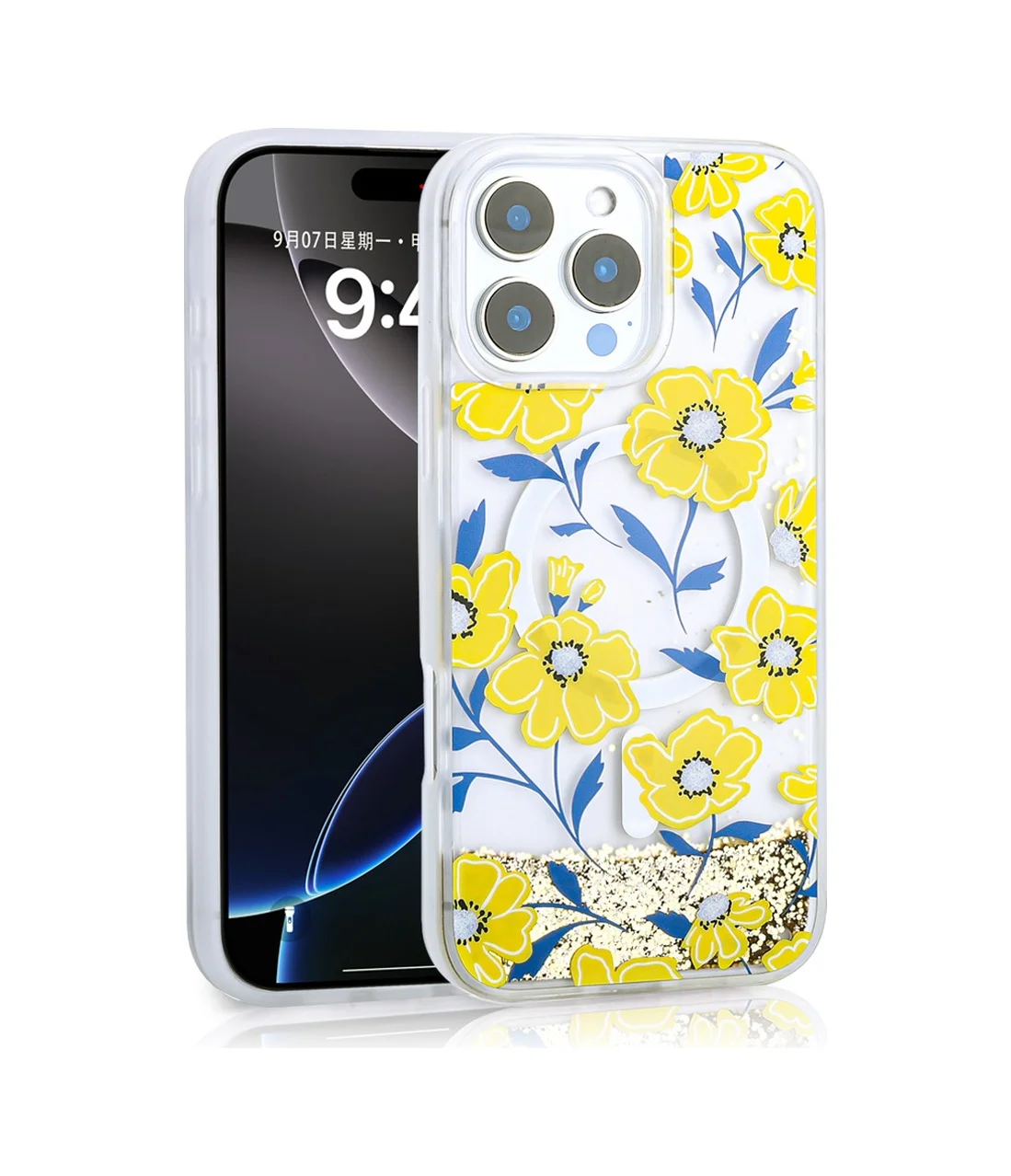 Lexroo Apple iPhone Uyumlu 16 Pro Kılıf Sıvılı Simli Baskılı Şeffaf Arka Yüzey Mossa Silikon Kılıf - Sarı Lexroo Apple iPhone Uyumlu 16 Pro Kılıf Sıvılı Simli Baskılı Şeffaf Arka Yüzey Mossa Silikon Kılıf - Sarı
