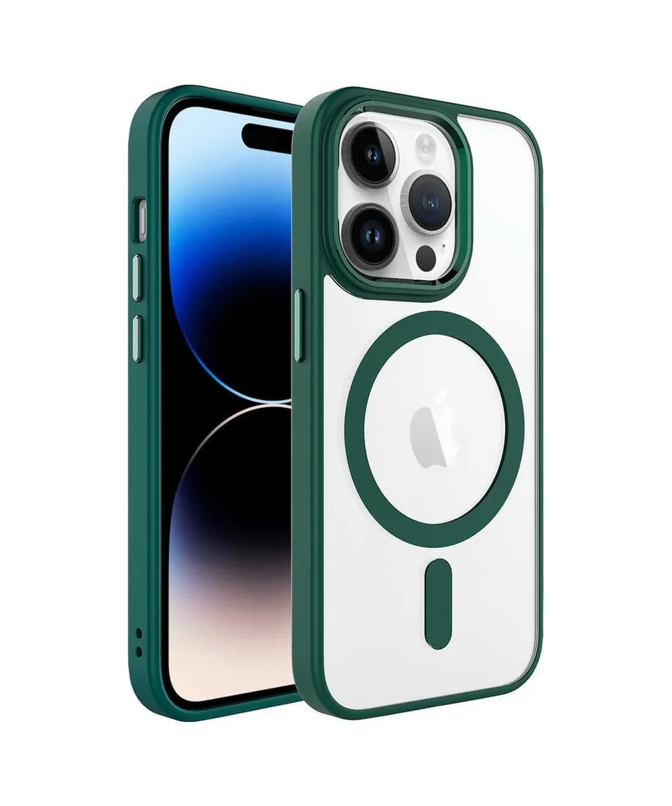 Lexroo Apple iPhone Uyumlu 14 Pro Kılıf Wireless Şarj Özellikli Krom M-safe Silikon Kılıf - Koyu Yeşil Lexroo Apple iPhone Uyumlu 14 Pro Kılıf Wireless Şarj Özellikli Krom M-safe Silikon Kılıf - Koyu Yeşil