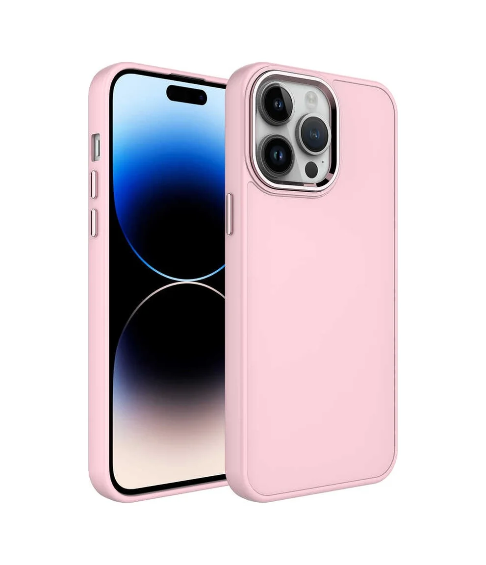 Lexroo Apple iPhone Uyumlu 14 Pro Kılıf Metal Çerçeve Ve Buton Tasarımlı Silikon Luna Kılıf - Pembe Lexroo Apple iPhone Uyumlu 14 Pro Kılıf Metal Çerçeve Ve Buton Tasarımlı Silikon Luna Kılıf - Pembe