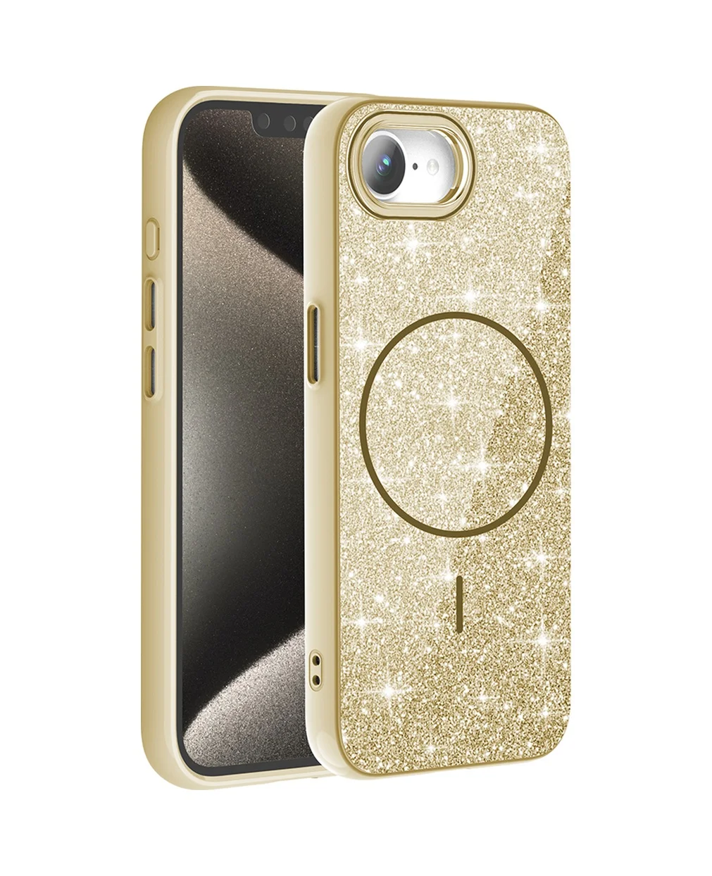 Lexroo Apple iPhone Uyumlu 17e Kılıf M-safe Şarj Özellikli Parlayan Simli Okso Kılıf - Gold Lexroo Apple iPhone Uyumlu 17e Kılıf M-safe Şarj Özellikli Parlayan Simli Okso Kılıf - Gold