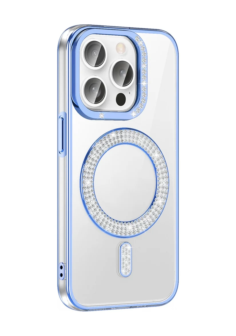 Lexroo Apple iPhone Uyumlu 14 Pro Max Kılıf Pırlanta Taş Tasarımlı M-safe Şarj Özellikli Karetta Silikon - Mavi Lexroo Apple iPhone Uyumlu 14 Pro Max Kılıf Pırlanta Taş Tasarımlı M-safe Şarj Özellikli Karetta Silikon - Mavi