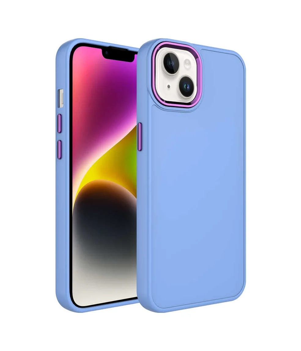 Lexroo Apple iPhone Uyumlu 14 Kılıf Metal Çerçeve Ve Buton Tasarımlı Silikon Luna Kılıf - Lila Lexroo Apple iPhone Uyumlu 14 Kılıf Metal Çerçeve Ve Buton Tasarımlı Silikon Luna Kılıf - Lila