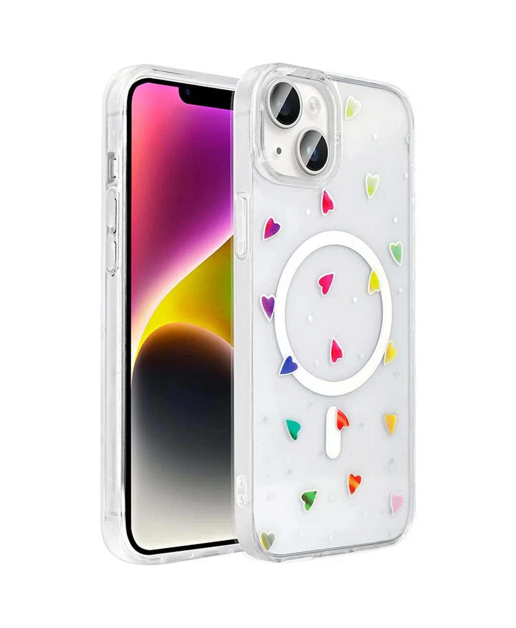 Lexroo Apple iPhone Uyumlu 15 Plus Kılıf M-safe Şarj Özellikli Şeffaf Folk Sert Kılıf - Kalp Lexroo Apple iPhone Uyumlu 15 Plus Kılıf M-safe Şarj Özellikli Şeffaf Folk Sert Kılıf - Kalp