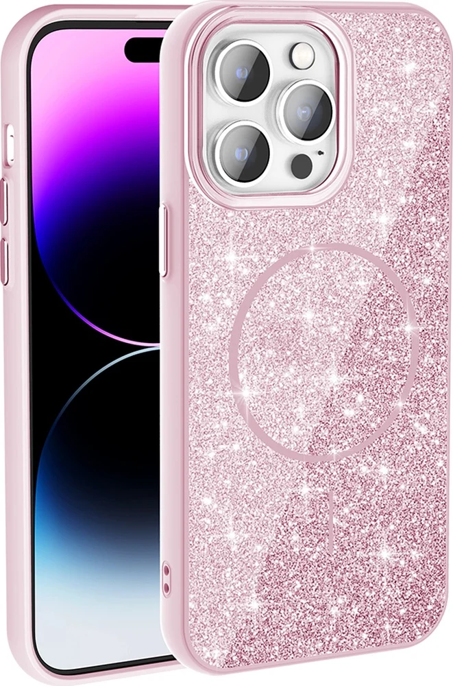 Lexroo Apple iPhone Uyumlu 14 Pro Max Kılıf M-safe Şarj Özellikli Parlayan Simli Okso Kılıf - Pembe Lexroo Apple iPhone Uyumlu 14 Pro Max Kılıf M-safe Şarj Özellikli Parlayan Simli Okso Kılıf - Pembe