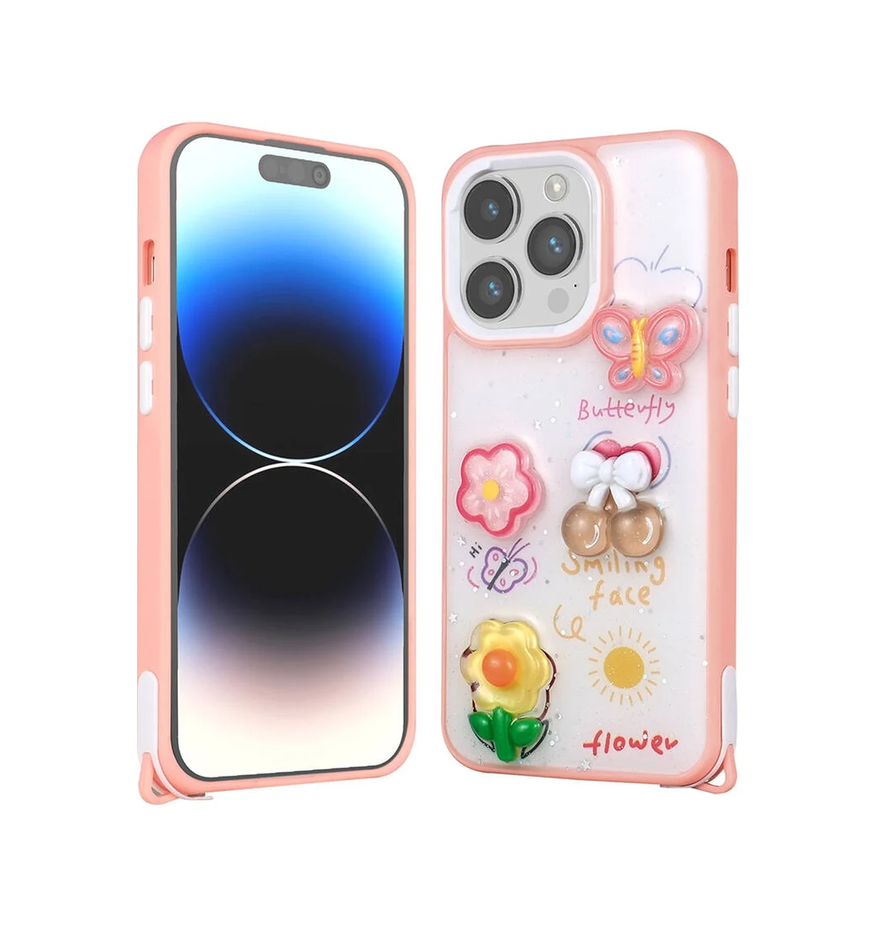 Lexroo Apple iPhone Uyumlu 14 Pro Kılıf Parlayan Simli Kabartma Figürlü Cevze Kılıf - Pembe Lexroo Apple iPhone Uyumlu 14 Pro Kılıf Parlayan Simli Kabartma Figürlü Cevze Kılıf - Pembe
