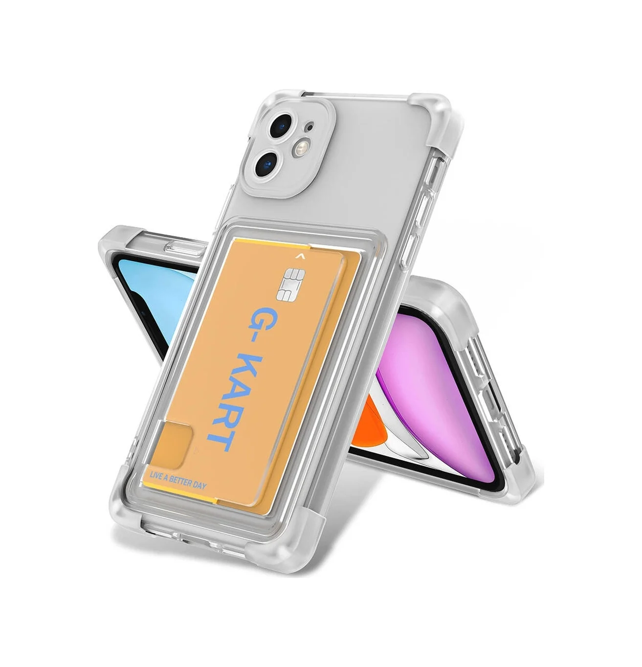 Lexroo Apple iPhone Uyumlu 11 Kılıf Airbag Tasarımlı Şeffaf Kartlıklı G-kart Kılıf - Renksiz Lexroo Apple iPhone Uyumlu 11 Kılıf Airbag Tasarımlı Şeffaf Kartlıklı G-kart Kılıf - Renksiz