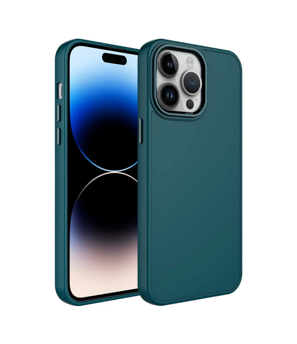 Lexroo Apple iPhone Uyumlu 14 Pro Max Kılıf Metal Çerçeve Ve Buton Tasarımlı Silikon Luna Kılıf - Koyu Yeşil Lexroo Apple iPhone Uyumlu 14 Pro Max Kılıf Metal Çerçeve Ve Buton Tasarımlı Silikon Luna Kılıf - Koyu Yeşil