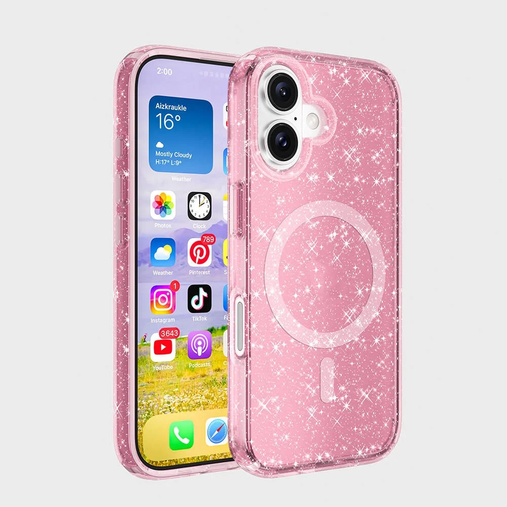 Lexroo Apple iPhone Uyumlu 16 Kılıf M-safe Şarj Özellikli Parlayan Simli Saydam Renkli Allstar Kılıf - Pembe Lexroo Apple iPhone Uyumlu 16 Kılıf M-safe Şarj Özellikli Parlayan Simli Saydam Renkli Allstar Kılıf - Pembe