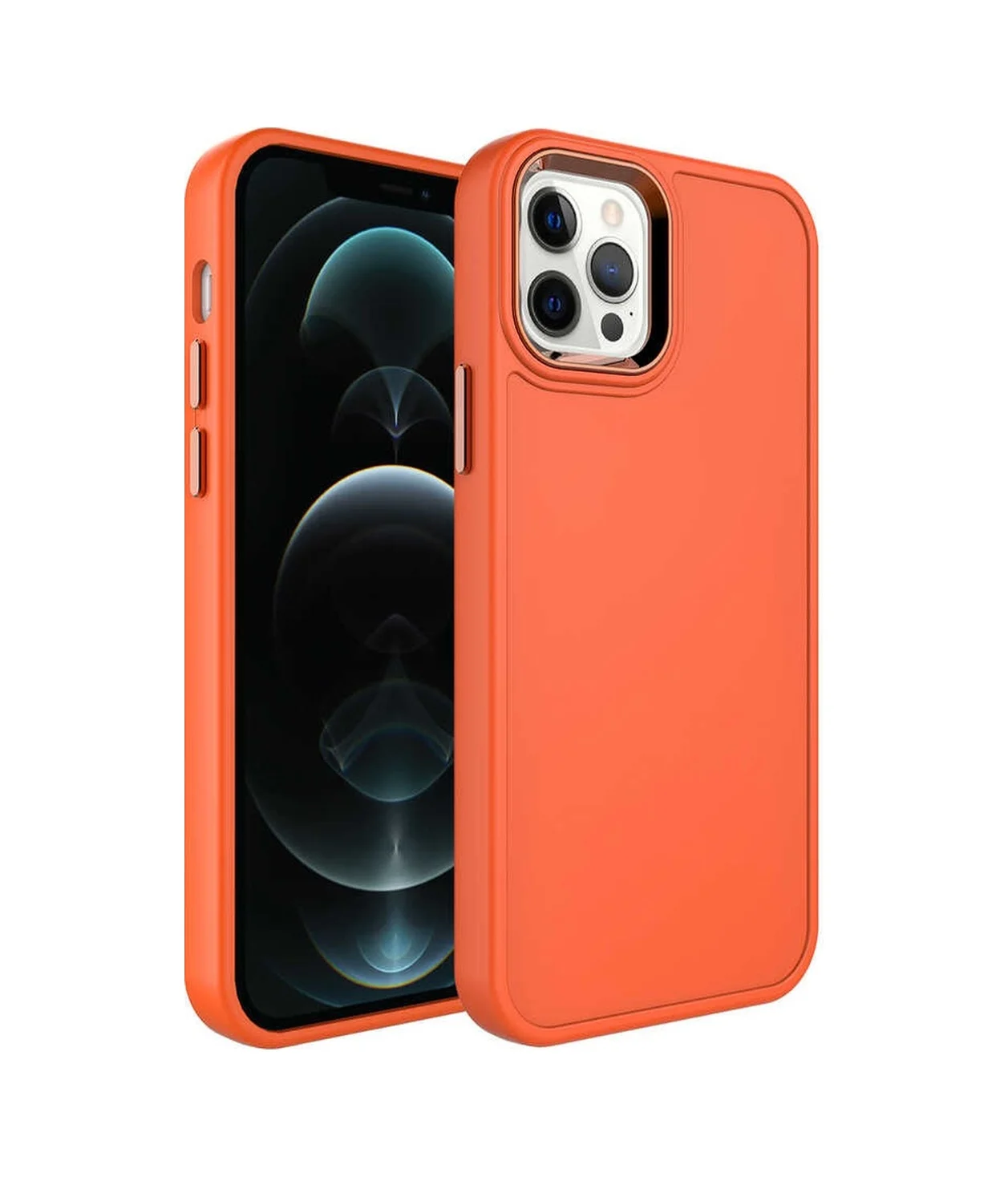 Lexroo Apple iPhone Uyumlu 12 Pro Max Kılıf Metal Çerçeve Ve Buton Tasarımlı Sert Botox Kılıf - Turuncu Lexroo Apple iPhone Uyumlu 12 Pro Max Kılıf Metal Çerçeve Ve Buton Tasarımlı Sert Botox Kılıf - Turuncu