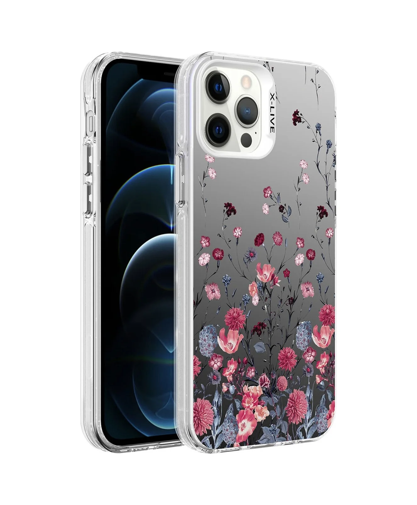 Lexroo Apple iPhone Uyumlu 12 Pro Kılıf Desenli Silver Sert Kılıf - Çiçek Lexroo Apple iPhone Uyumlu 12 Pro Kılıf Desenli Silver Sert Kılıf - Çiçek