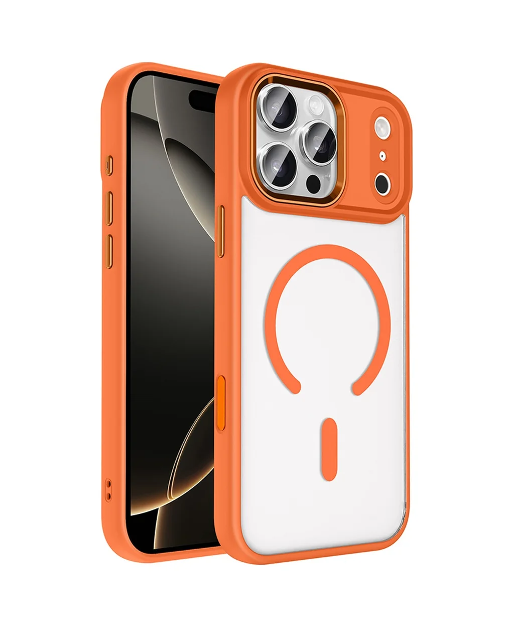 Lexroo Apple iPhone Uyumlu 18 Pro Kılıf Wireless Şarj Özellikli Krom M-safe Silikon Kılıf - Turuncu Lexroo Apple iPhone Uyumlu 18 Pro Kılıf Wireless Şarj Özellikli Krom M-safe Silikon Kılıf - Turuncu