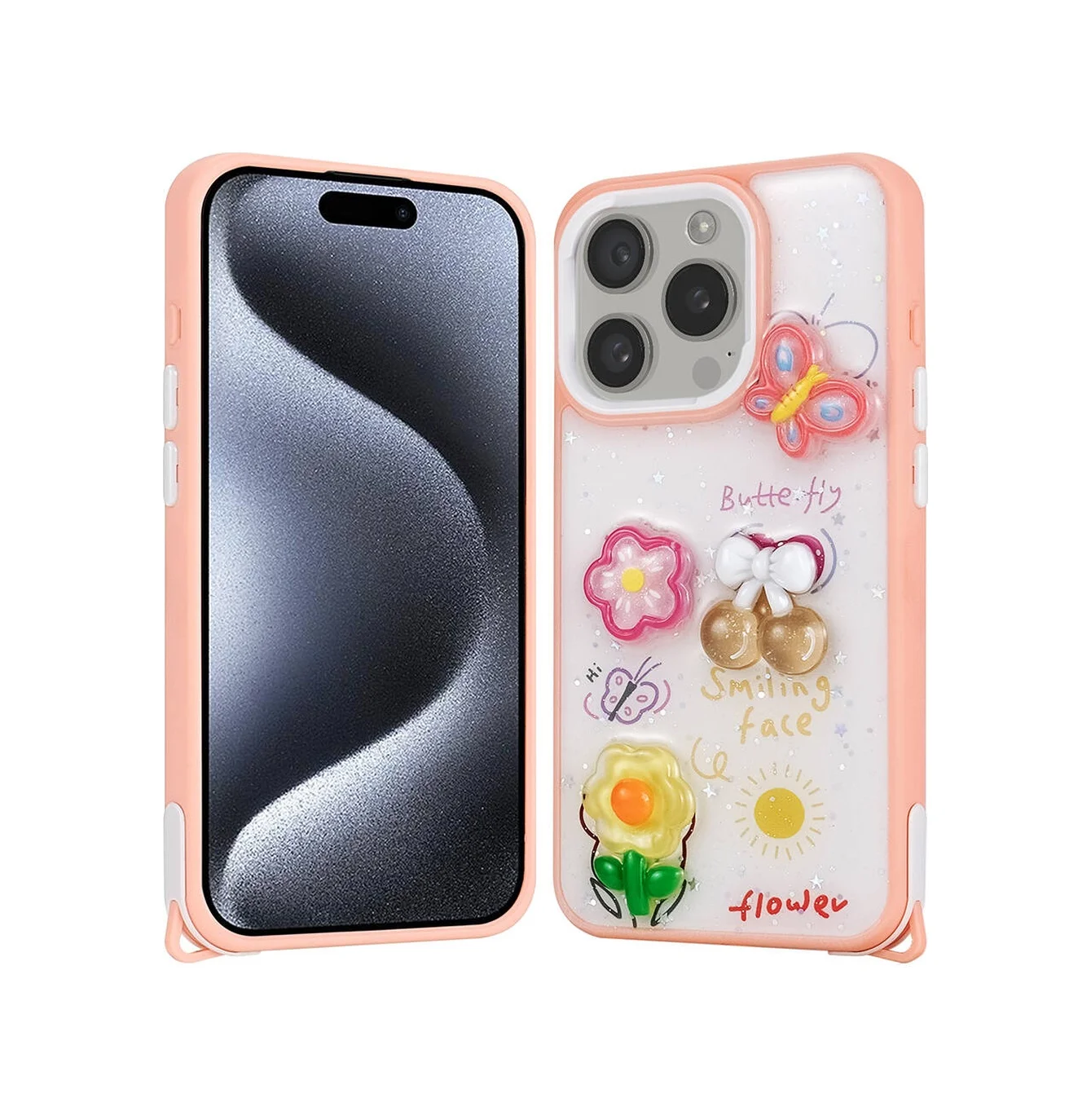 Lexroo Apple iPhone Uyumlu 15 Pro Kılıf Parlayan Simli Kabartma Figürlü Cevze Kılıf - Pembe Lexroo Apple iPhone Uyumlu 15 Pro Kılıf Parlayan Simli Kabartma Figürlü Cevze Kılıf - Pembe