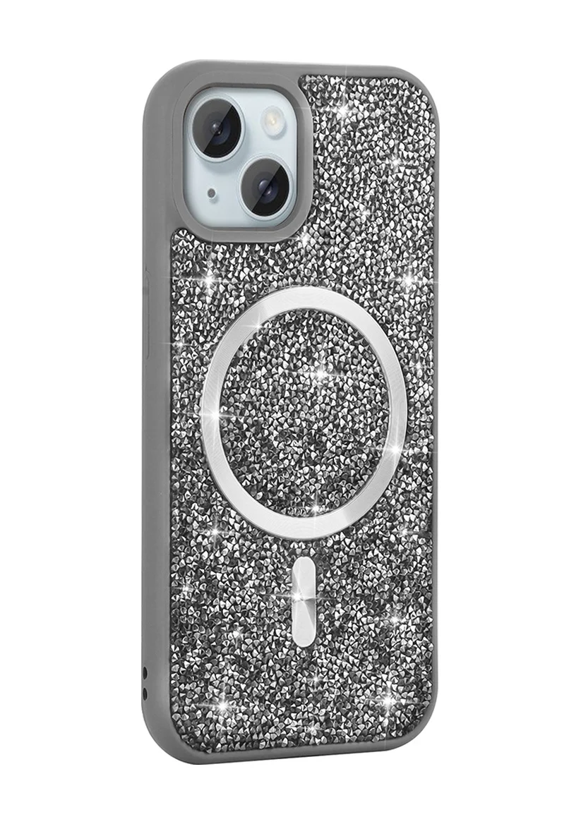 Lexroo Apple iPhone Uyumlu 15 Kılıf Pırlanta Tasarımlı M-safe Şarj Özellikli Mozaik Silikon Kılıf - Titanyum-gri Lexroo Apple iPhone Uyumlu 15 Kılıf Pırlanta Tasarımlı M-safe Şarj Özellikli Mozaik Silikon Kılıf - Titanyum-gri