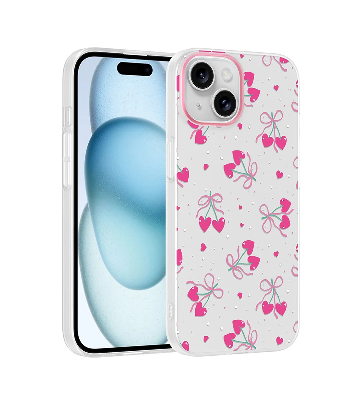 Lexroo Apple iPhone Uyumlu 15 Kılıf Kamera Korumalı Desenli Klip Kılıf - Kalpli Kiraz Çok Renkli Lexroo Apple iPhone Uyumlu 15 Kılıf Kamera Korumalı Desenli Klip Kılıf - Kalpli Kiraz Çok Renkli