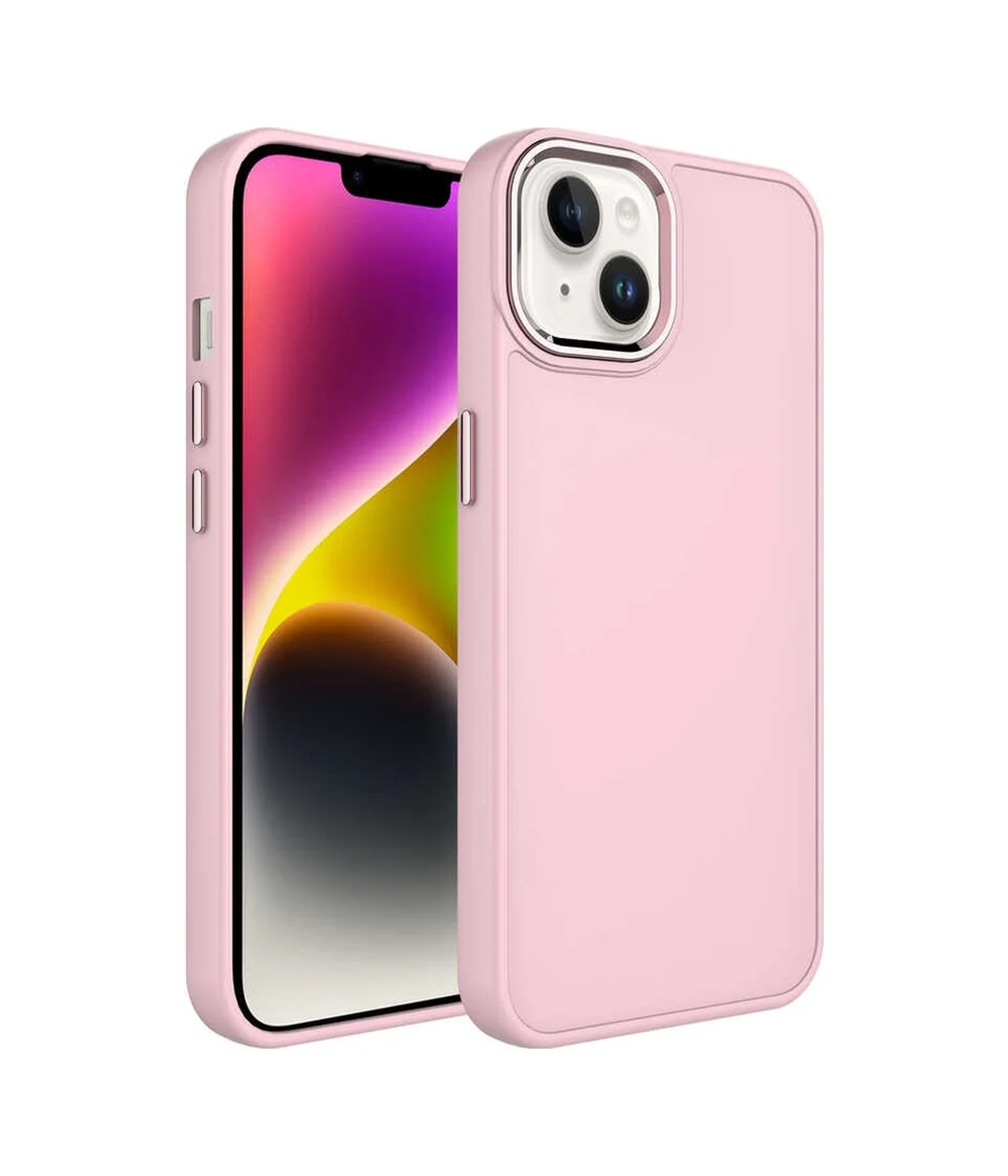 Lexroo Apple iPhone Uyumlu 14 Kılıf Metal Çerçeve Ve Buton Tasarımlı Silikon Luna Kılıf - Pembe Lexroo Apple iPhone Uyumlu 14 Kılıf Metal Çerçeve Ve Buton Tasarımlı Silikon Luna Kılıf - Pembe