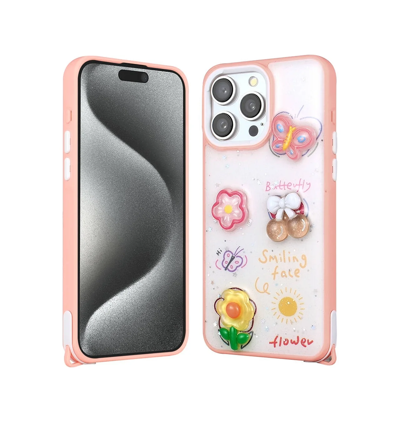 Lexroo Apple iPhone Uyumlu 15 Pro Max Kılıf Parlayan Simli Kabartma Figürlü Cevze Kılıf - Pembe Lexroo Apple iPhone Uyumlu 15 Pro Max Kılıf Parlayan Simli Kabartma Figürlü Cevze Kılıf - Pembe