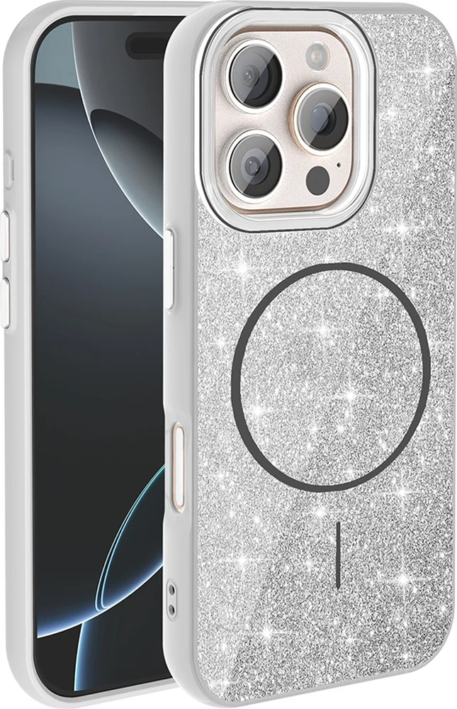 Lexroo Apple iPhone Uyumlu 16 Pro Kılıf M-safe Şarj Özellikli Parlayan Simli Okso Kılıf - Beyaz Lexroo Apple iPhone Uyumlu 16 Pro Kılıf M-safe Şarj Özellikli Parlayan Simli Okso Kılıf - Beyaz