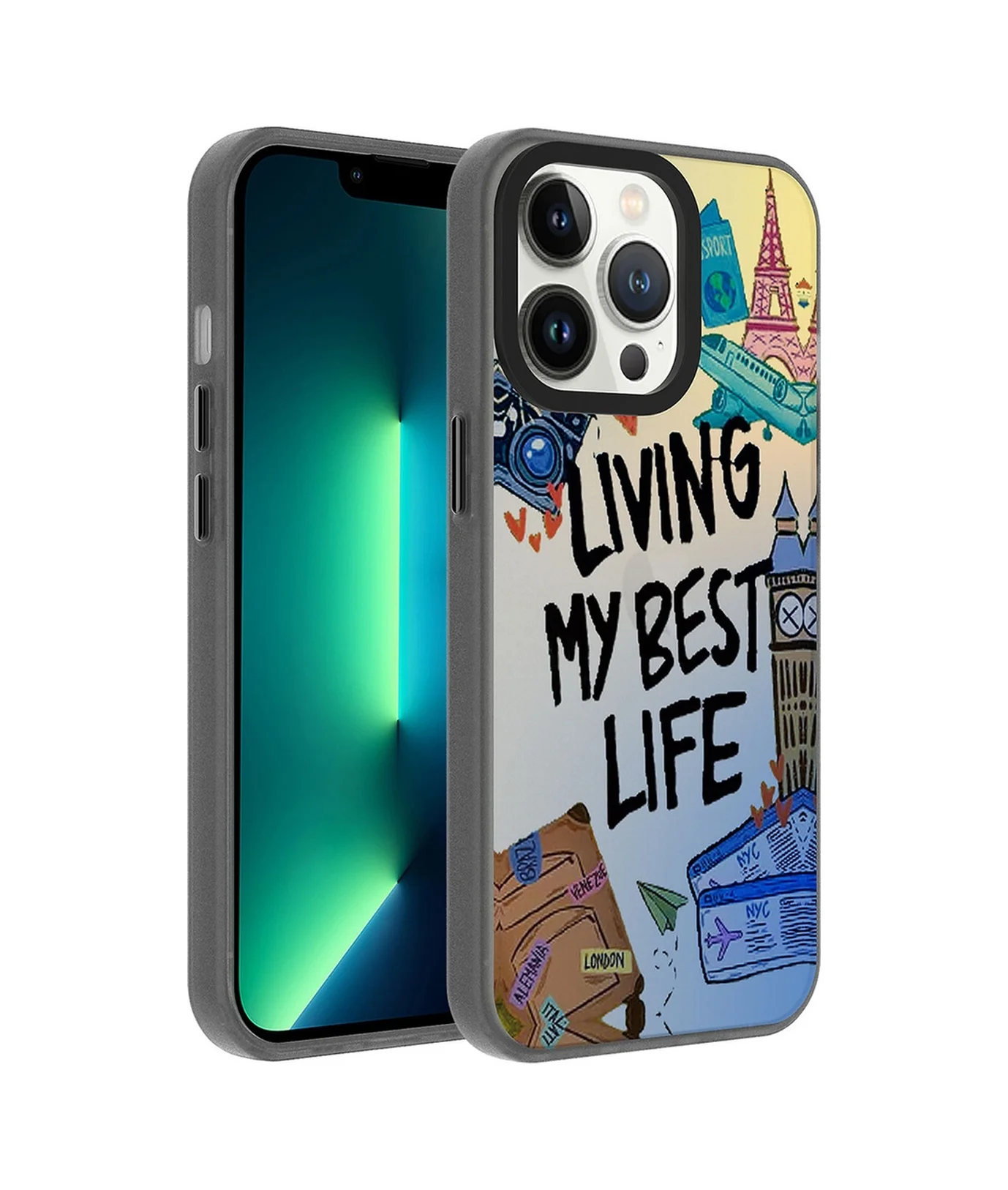 Lexroo Apple iPhone Uyumlu 13 Pro Kılıf Desenli Dragon Sert Kılıf - Seyahat Çok Renkli Lexroo Apple iPhone Uyumlu 13 Pro Kılıf Desenli Dragon Sert Kılıf - Seyahat Çok Renkli