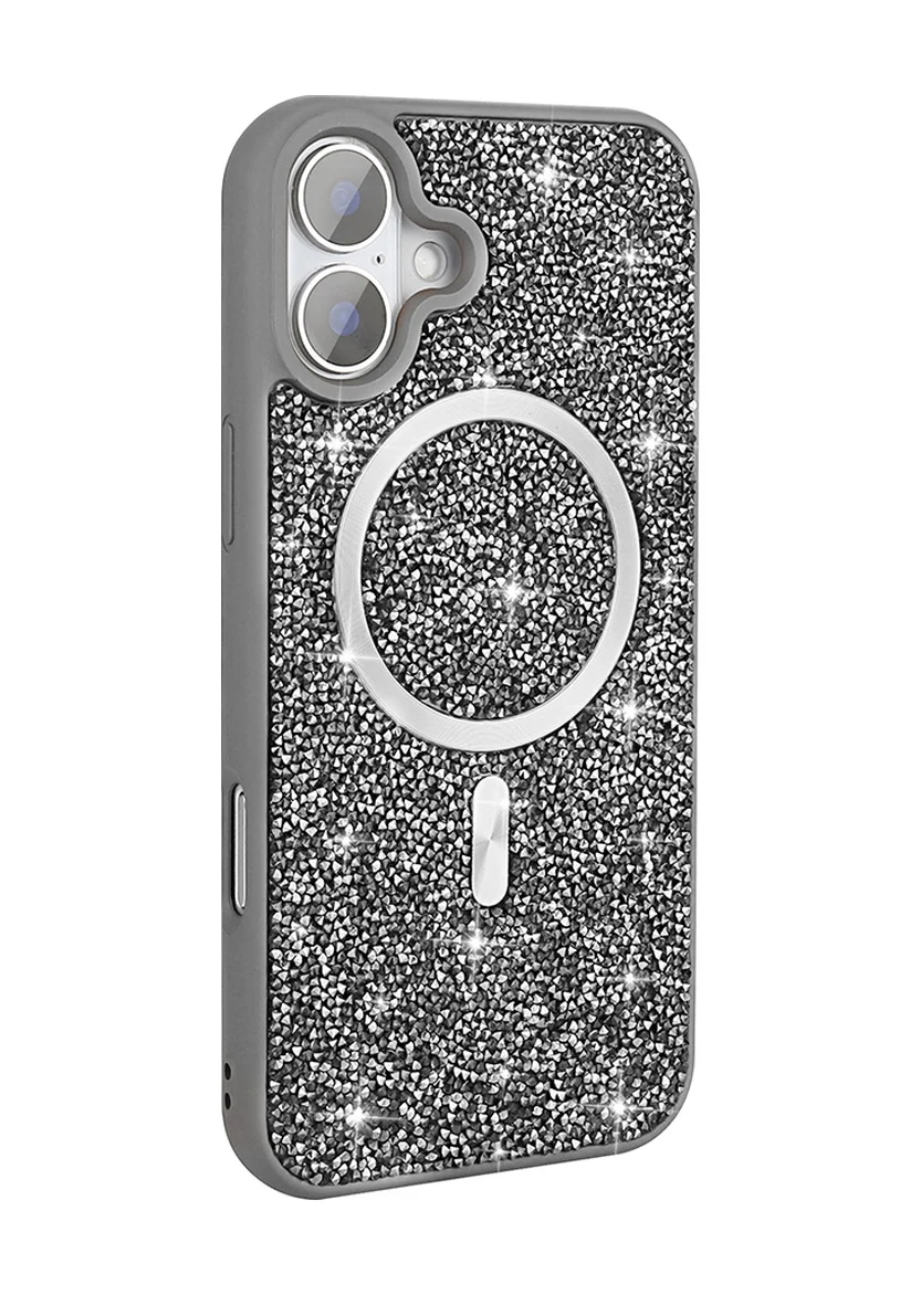Lexroo Apple iPhone Uyumlu 16 Kılıf Pırlanta Tasarımlı M-safe Şarj Özellikli Mozaik Silikon Kılıf - Titanyum-gri Lexroo Apple iPhone Uyumlu 16 Kılıf Pırlanta Tasarımlı M-safe Şarj Özellikli Mozaik Silikon Kılıf - Titanyum-gri