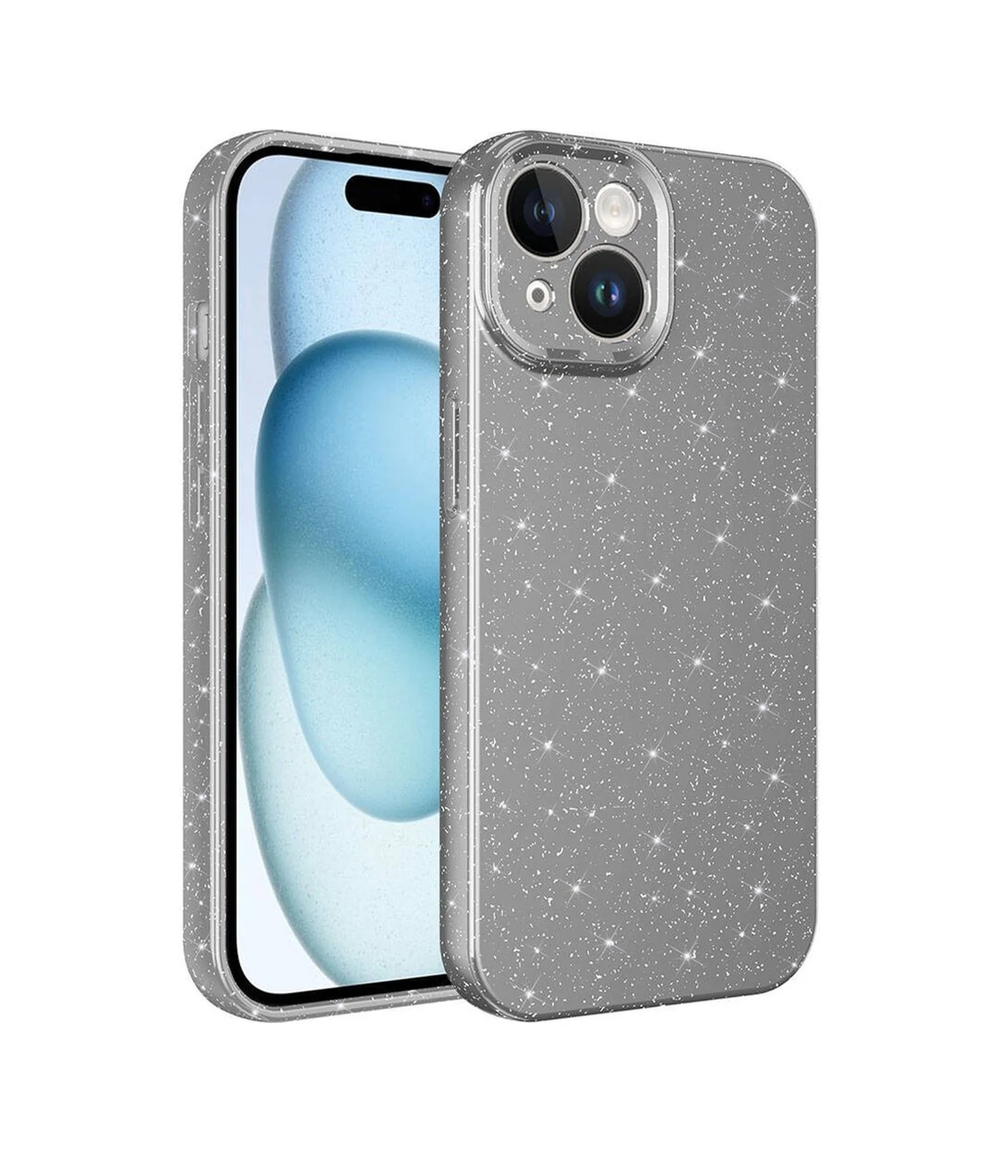 Lexroo Apple iPhone Uyumlu 15 Plus Kılıf Kamera Korumalı Simli Lüks Koton Kılıf - Gri Lexroo Apple iPhone Uyumlu 15 Plus Kılıf Kamera Korumalı Simli Lüks Koton Kılıf - Gri