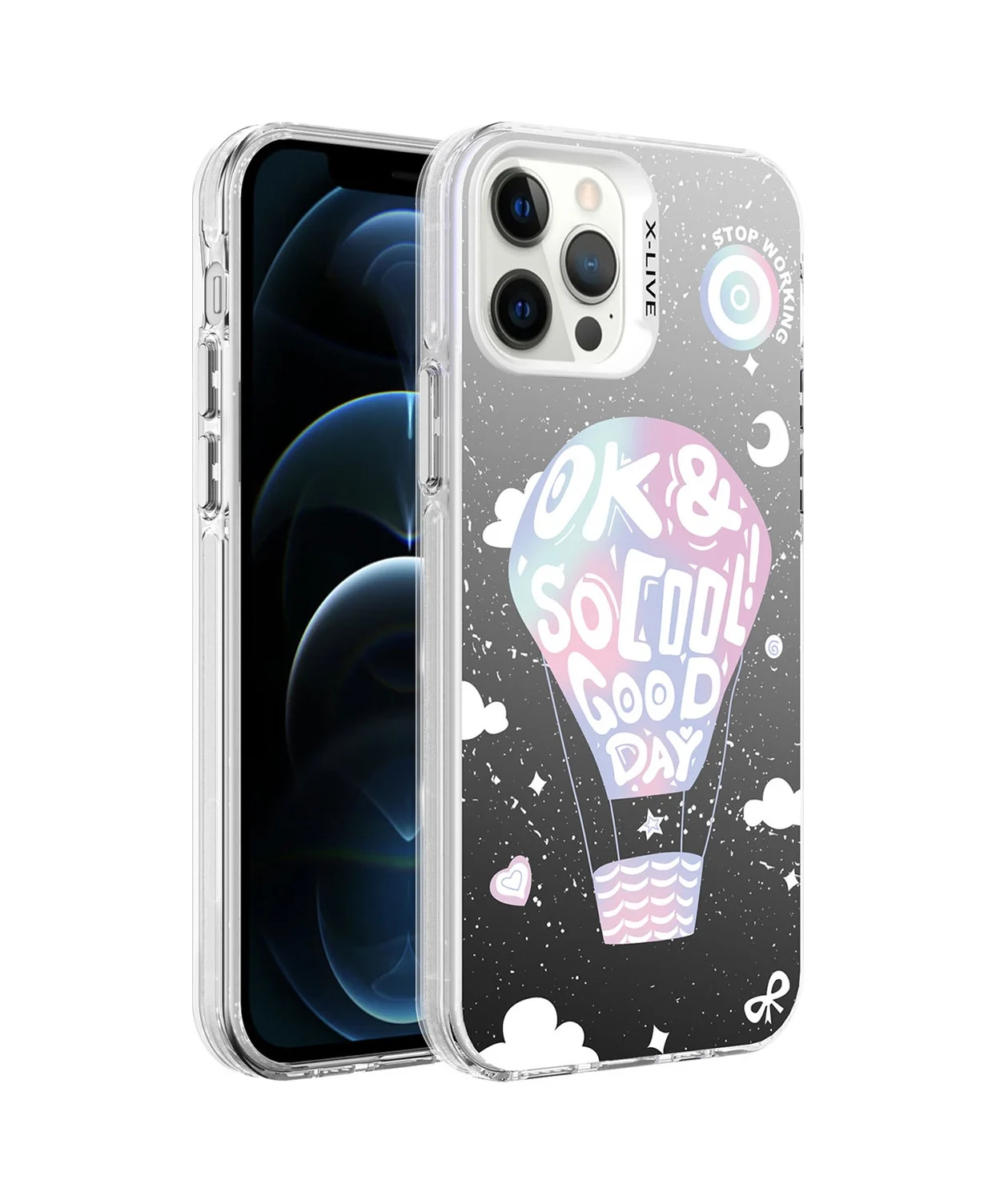 Lexroo Apple iPhone Uyumlu 12 Pro Max Kılıf Desenli Silver Sert Kılıf - Balon Lexroo Apple iPhone Uyumlu 12 Pro Max Kılıf Desenli Silver Sert Kılıf - Balon