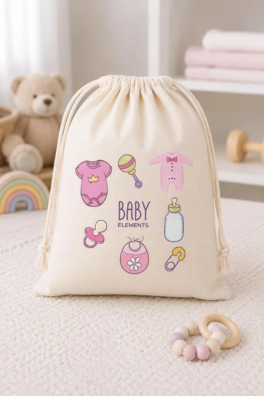 Lexroo Baby Elements Baskılı Ham Bez Büzgülü Bebek Torbası 30x40 Cm 2'li Set Çok Renkli Lexroo Baby Elements Baskılı Ham Bez Büzgülü Bebek Torbası 30x40 Cm 2'li Set Çok Renkli