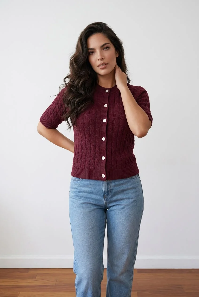 Lexroo Bisiklet Yaka Sac O Rgu Kısa Kol Kadın Triko Hırka Dokulu Premium Kalite Bordo Lexroo Bisiklet Yaka Sac O Rgu Kısa Kol Kadın Triko Hırka Dokulu Premium Kalite Bordo