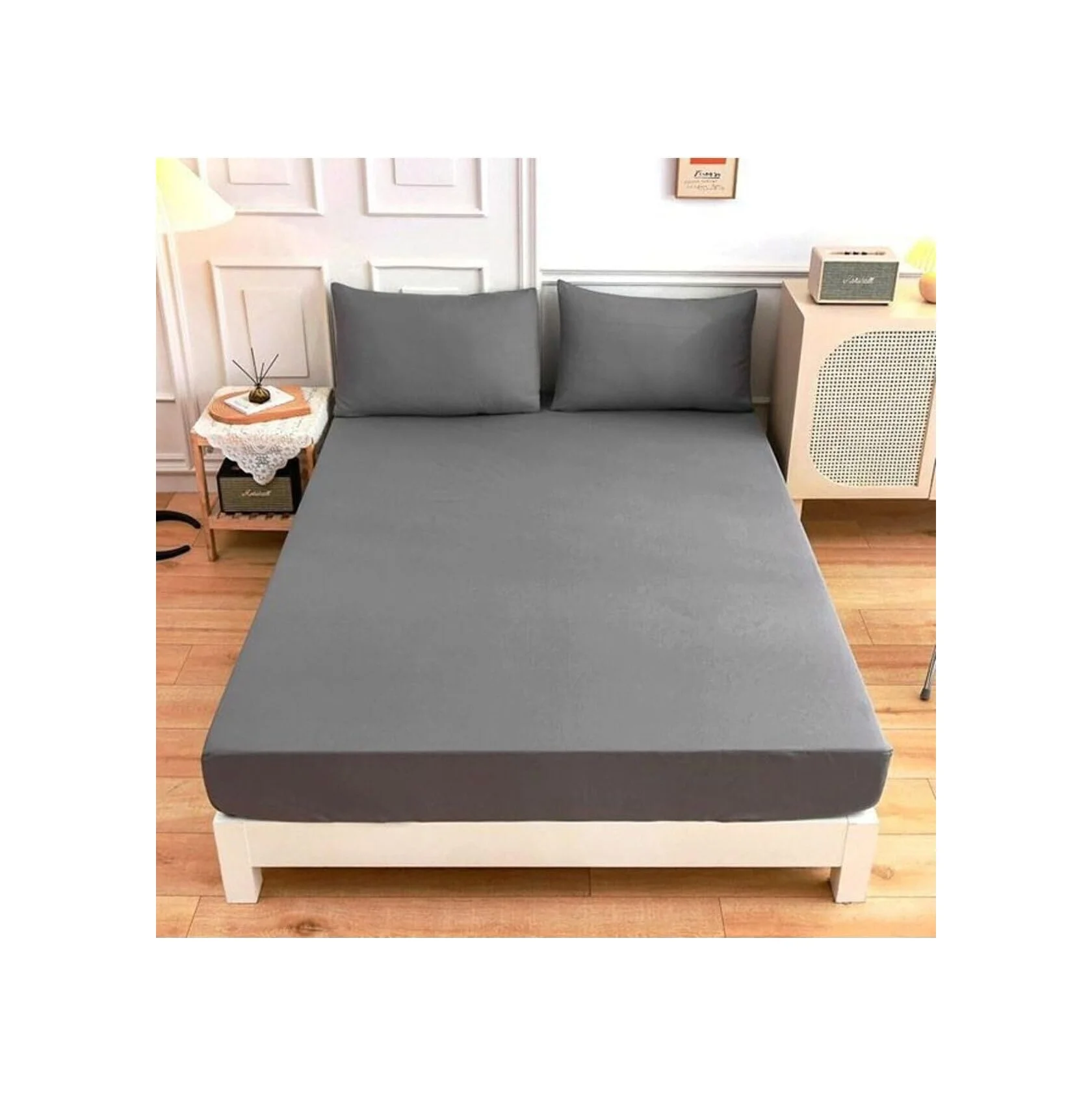 Lexroo Çift Kişilik Lastikli Kumaş Çarşaf Takımı + 2 Yastık Kılıfı, 160 X 200 Cm, Antrasit, 3 Parça Lexroo Çift Kişilik Lastikli Kumaş Çarşaf Takımı + 2 Yastık Kılıfı, 160 X 200 Cm, Antrasit, 3 Parça