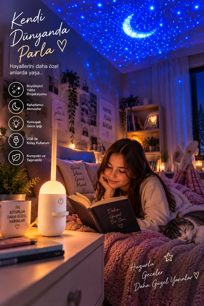 Lexroo Çocuklar İçin Yumuşak Işıklı Ay Yıldız Projeksiyon Lambası Çok Renkli Lexroo Çocuklar İçin Yumuşak Işıklı Ay Yıldız Projeksiyon Lambası Çok Renkli