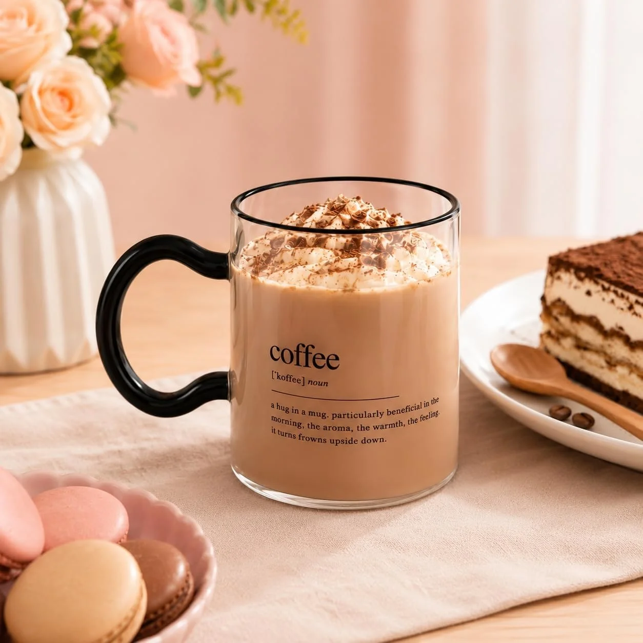 Lexroo Coffee Yazılı Cam Kupa, Siyah Kulplu Şeffaf Kahve Bardağı Lexroo Coffee Yazılı Cam Kupa, Siyah Kulplu Şeffaf Kahve Bardağı