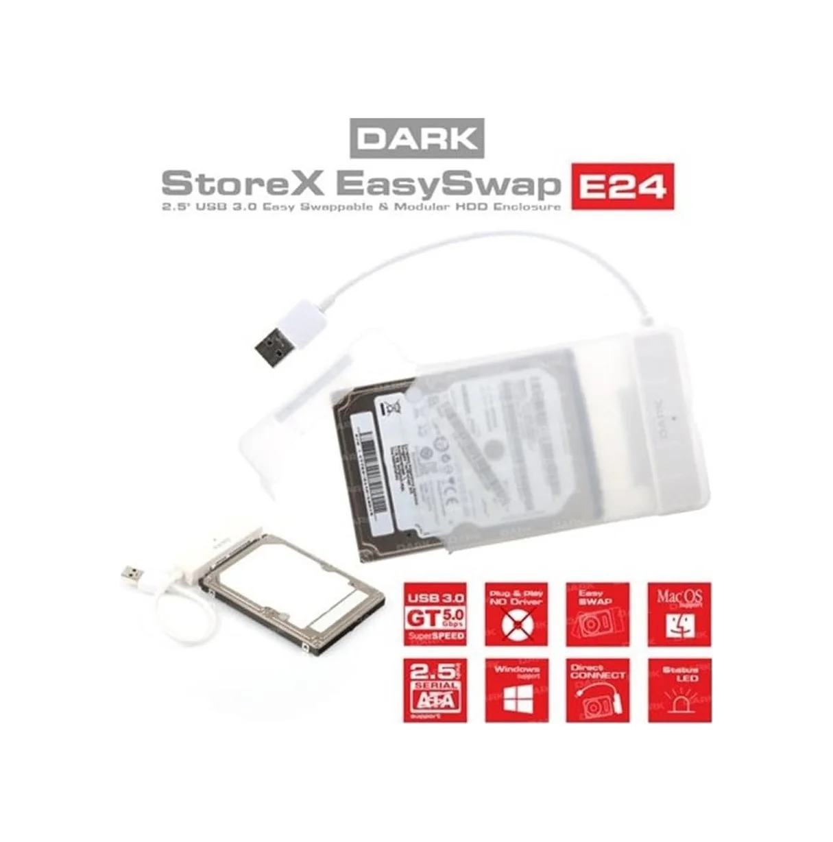 Lexroo Dk-ac-dse24u3, Storex E24 2.5" Usb 3.0 Çıkarılabilir Başlıklı Şeffaf Sata Disk Kutusu Lexroo Dk-ac-dse24u3, Storex E24 2.5" Usb 3.0 Çıkarılabilir Başlıklı Şeffaf Sata Disk Kutusu