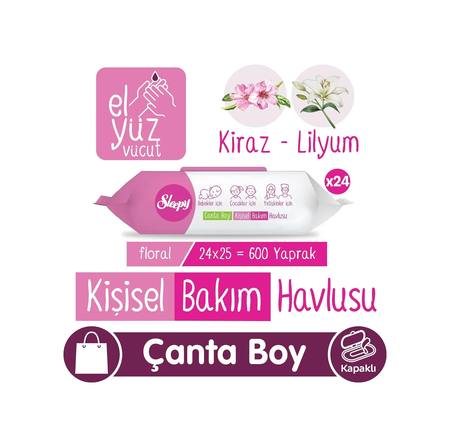 Lexroo Floral Kişisel Bakım Havlusu Çanta Boy 24x25 600 Yaprak 1000'li Set Lexroo Floral Kişisel Bakım Havlusu Çanta Boy 24x25 600 Yaprak 1000'li Set
